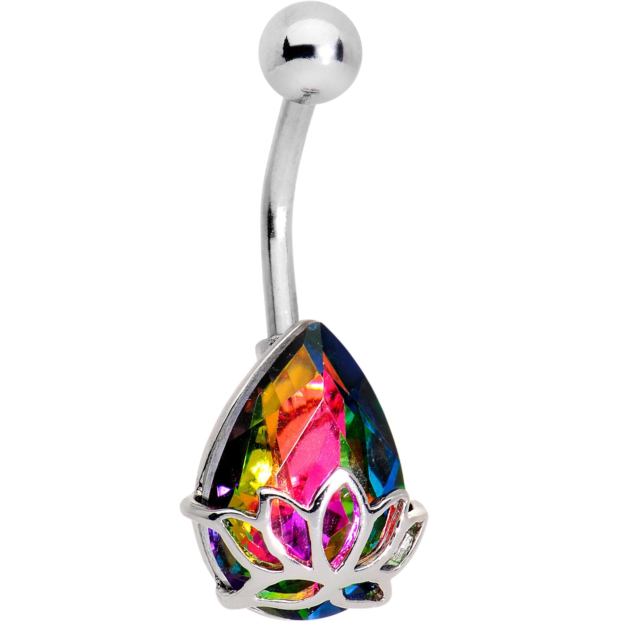 Aurora Gem Teardrop Lotus Flower Belly Ring