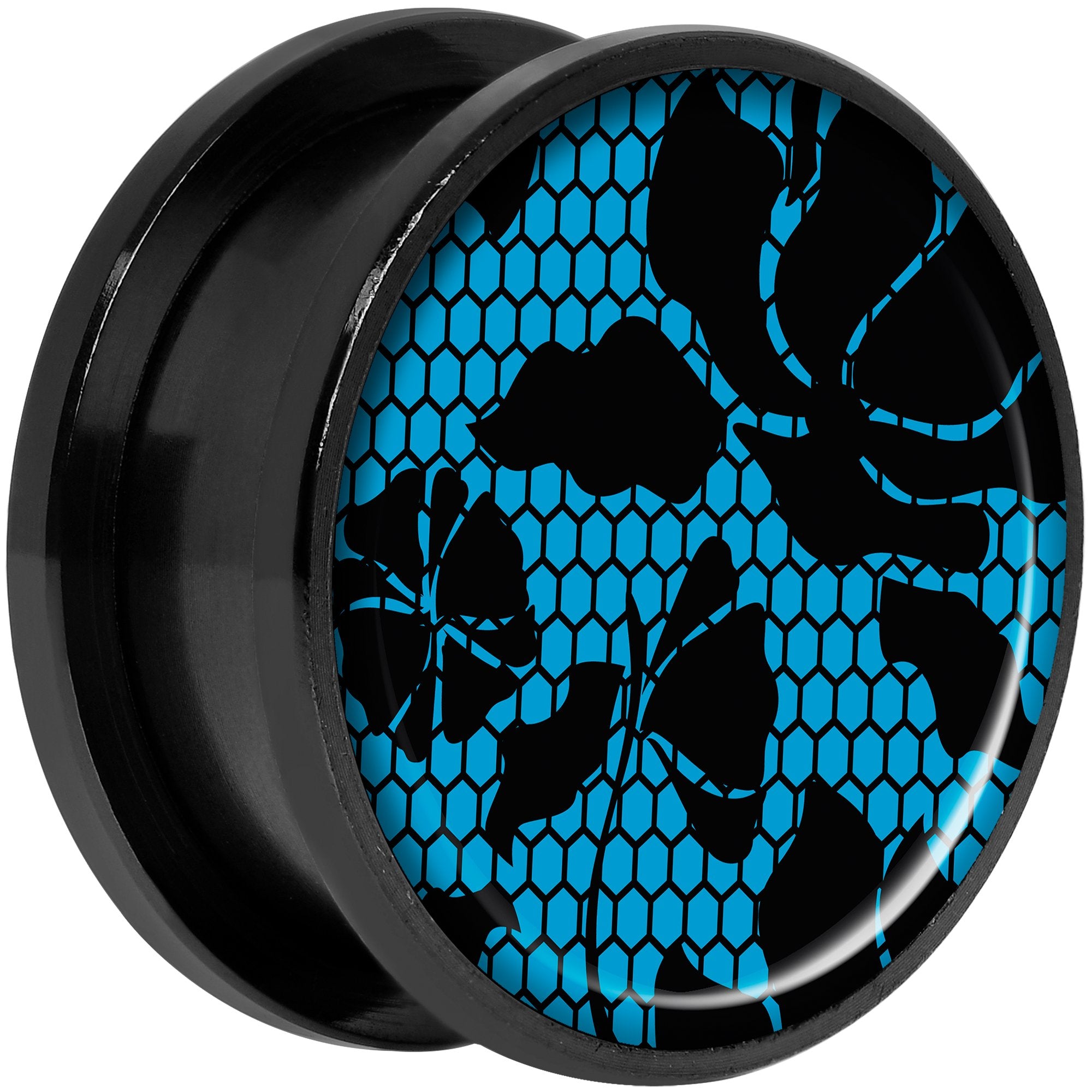 Blue Floral Lace Black Anodized Screw Fit Plug Set 20mm