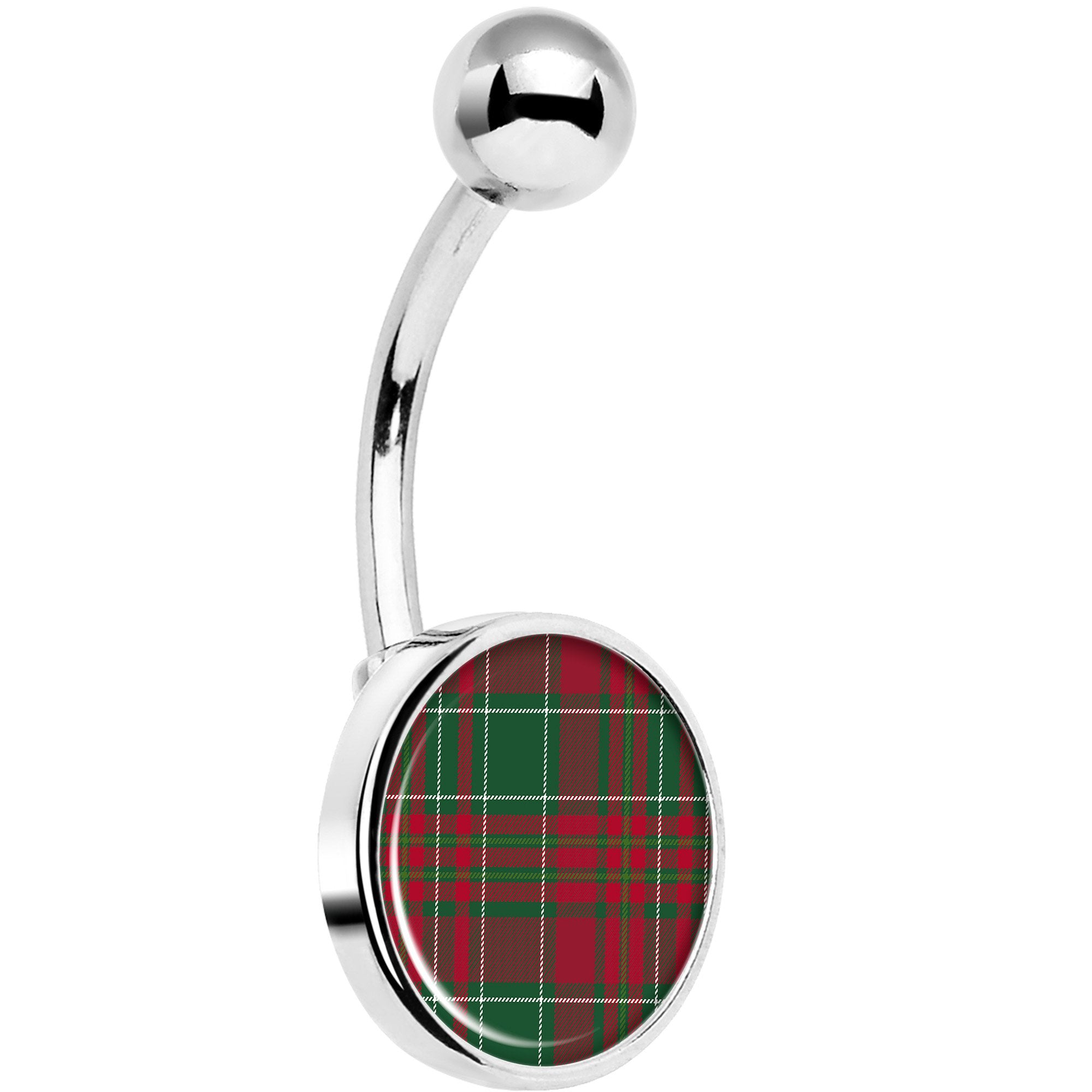 Christmas Red Green Plaid Belly Ring