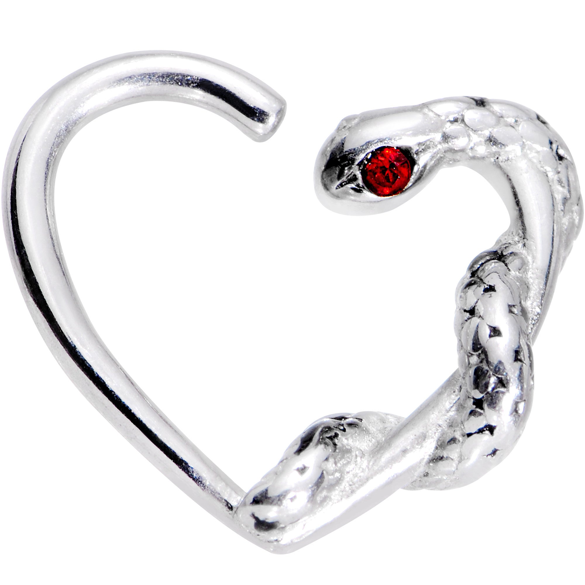 16 Gauge 5/16 Red Gem Steel Snake Left Heart Closure Ring