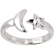 Solid 14kt White Gold Star and Moon Cubic Zirconia Toe Ring