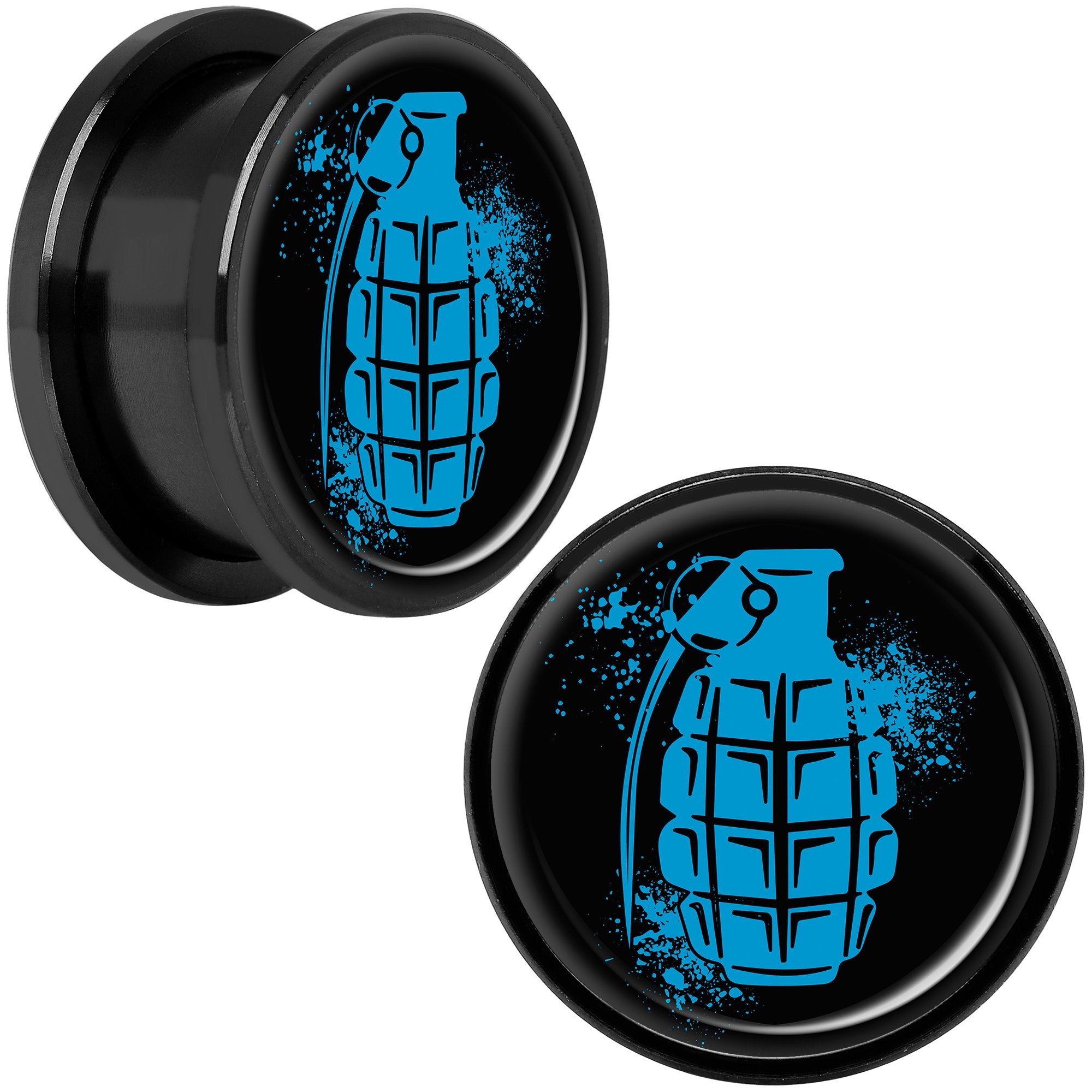 Blue Grenade Black Anodized Screw Fit Plug Set 18mm