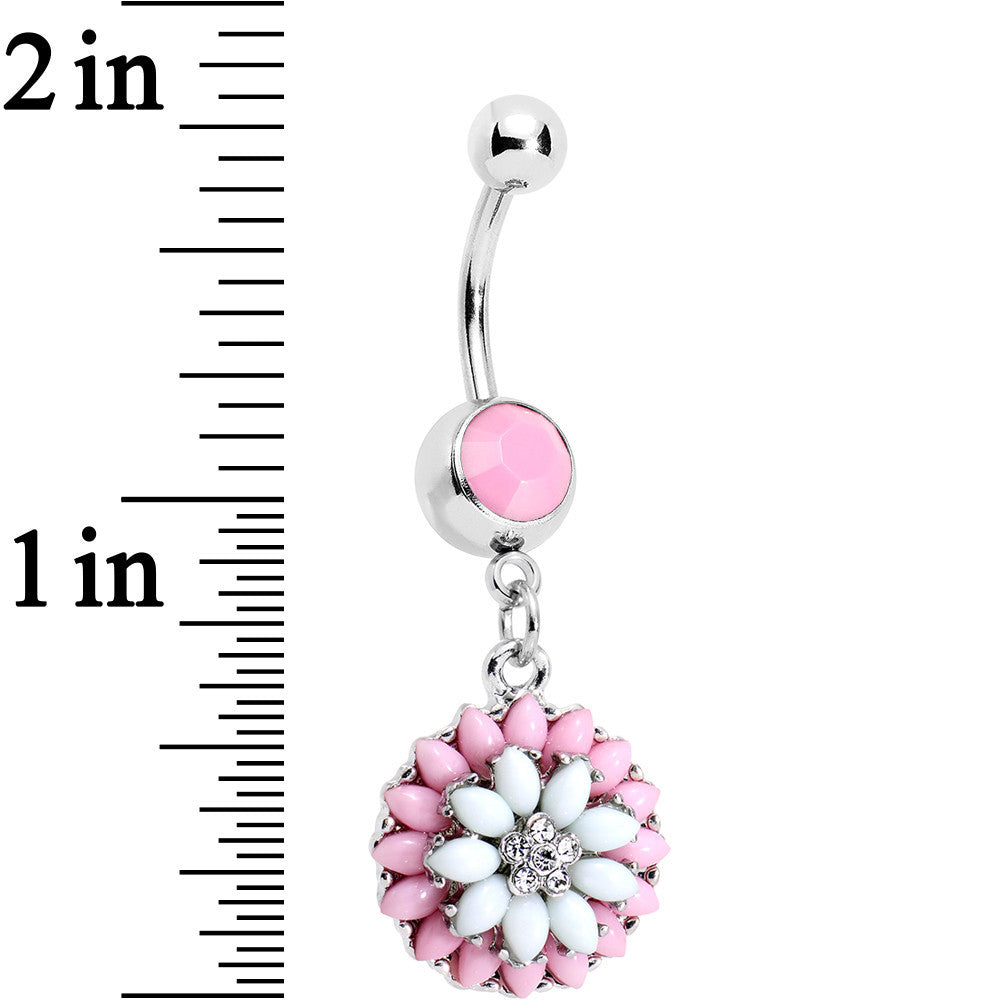 Clear Gem Pink White Orb Power of the Flower Dangle Belly Ring