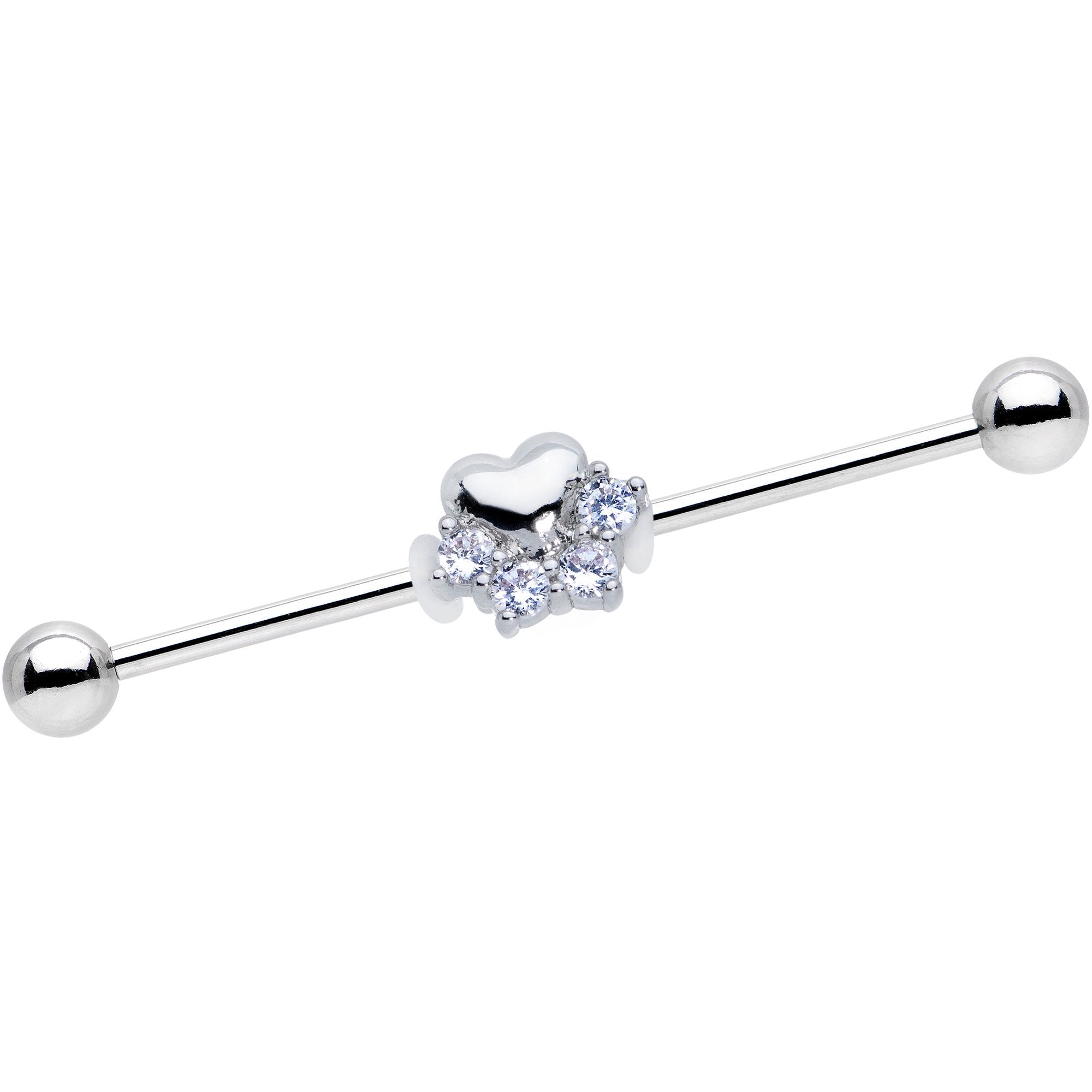 Clear CZ Gem Be My Valentine Heart Industrial Barbell 38mm