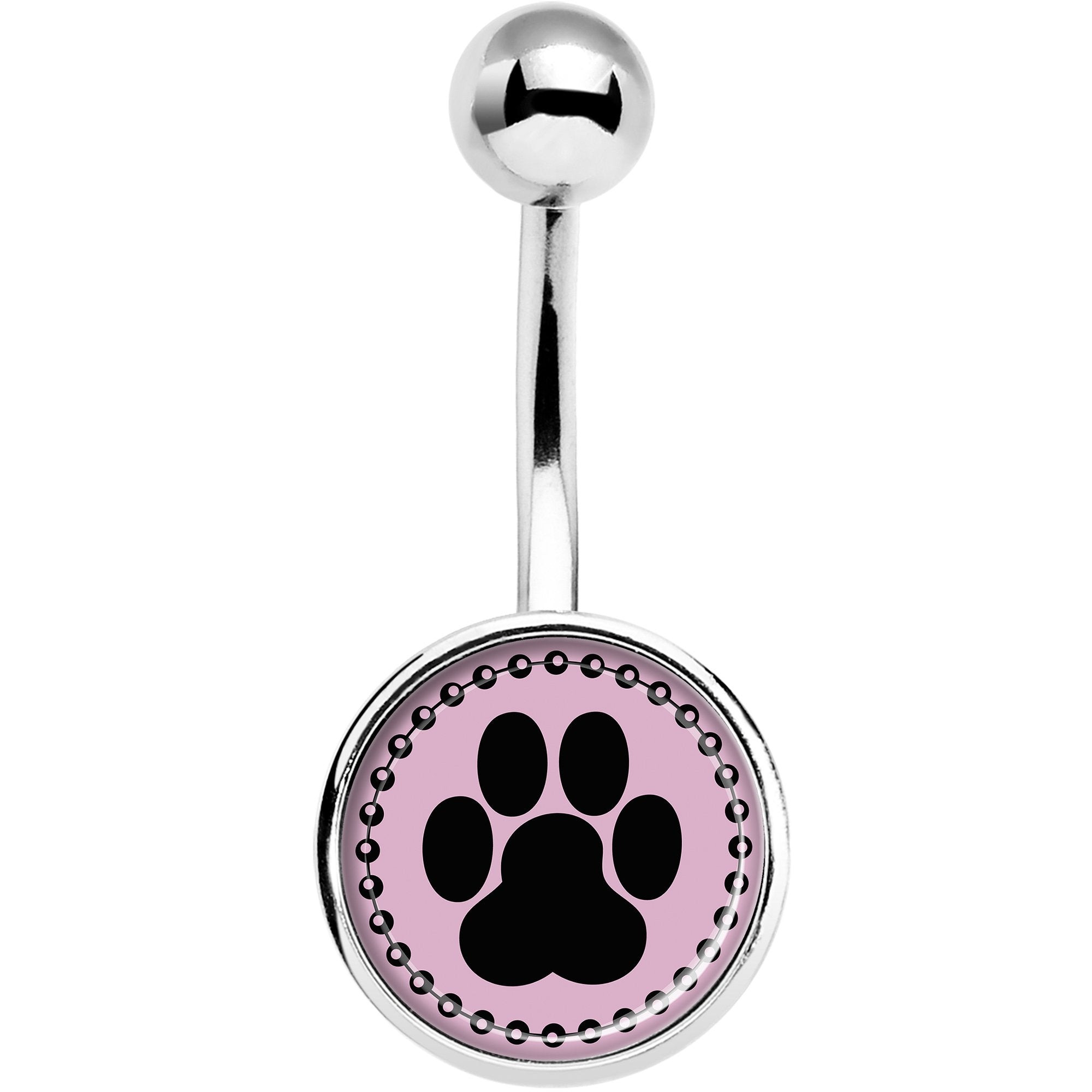 Black on Pink Paw Print Belly Ring