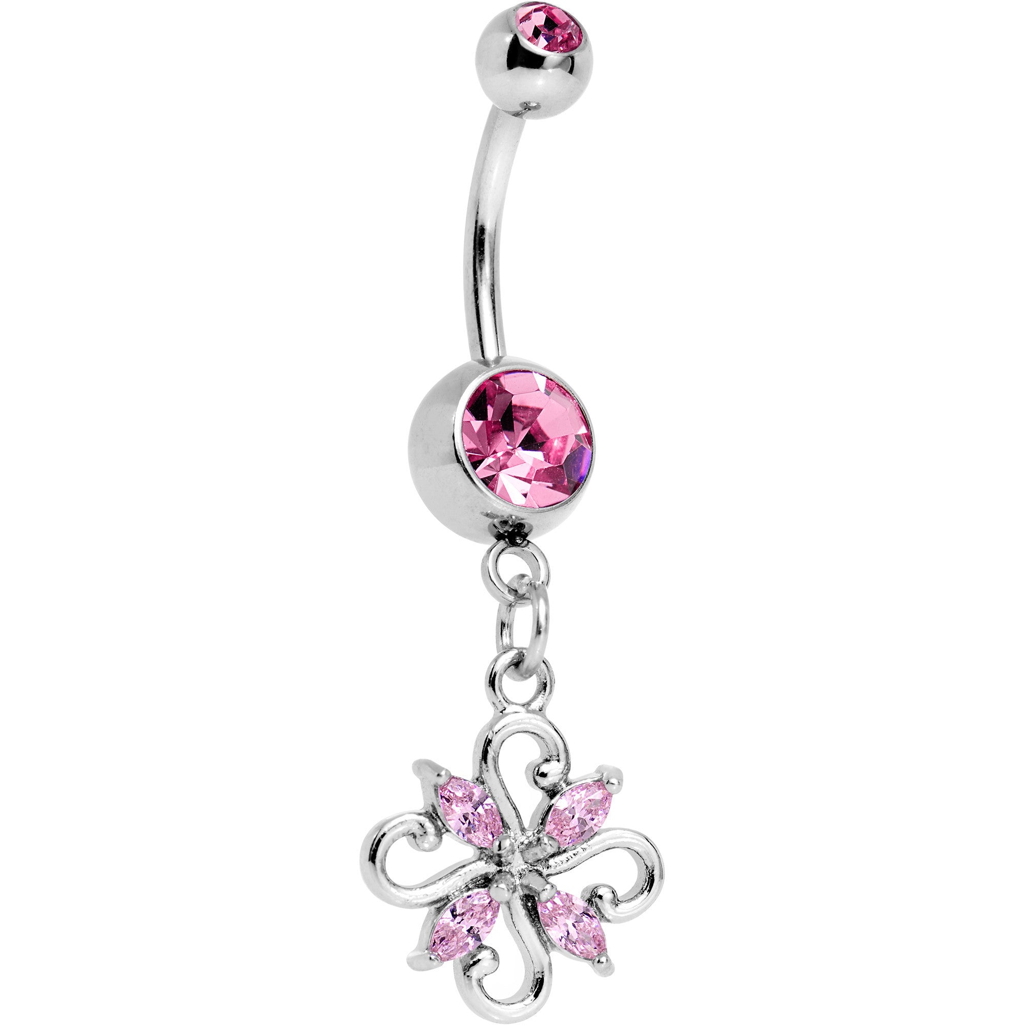 Pink CZ Gem Fashionable Framework Twist Dangle Belly Ring