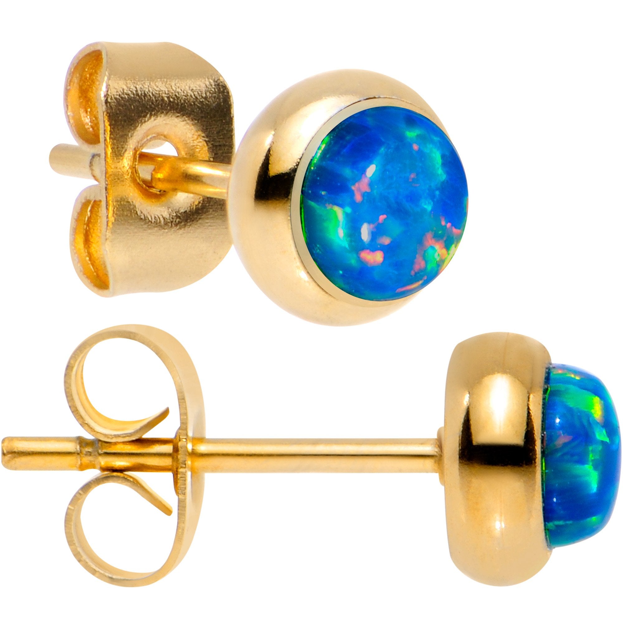 Green Synthetic Opal Gold IP 316L Surgical Steel Stud Earrings