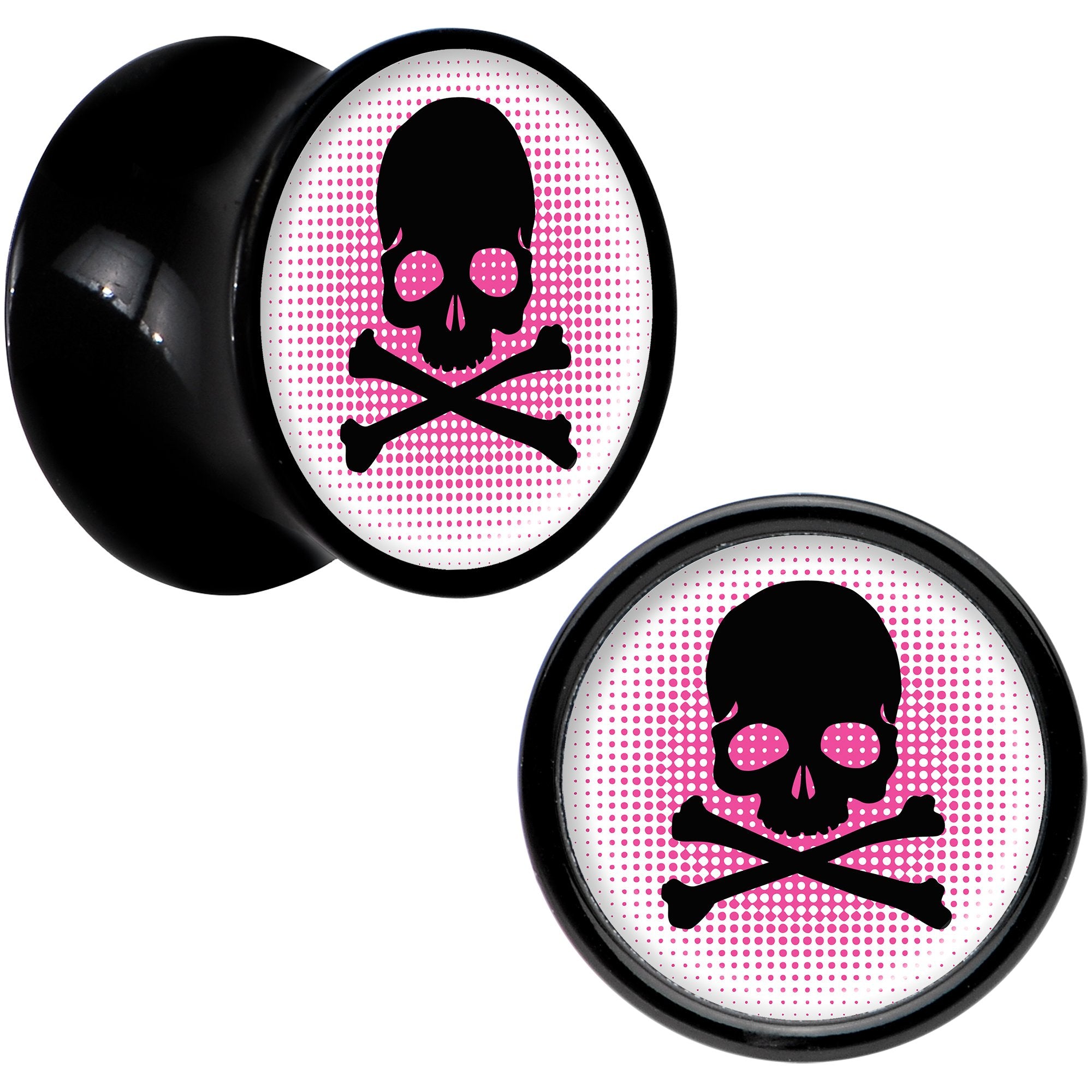 Black Acrylic Pink Black Skull Saddle Plug Set 00 Gauge