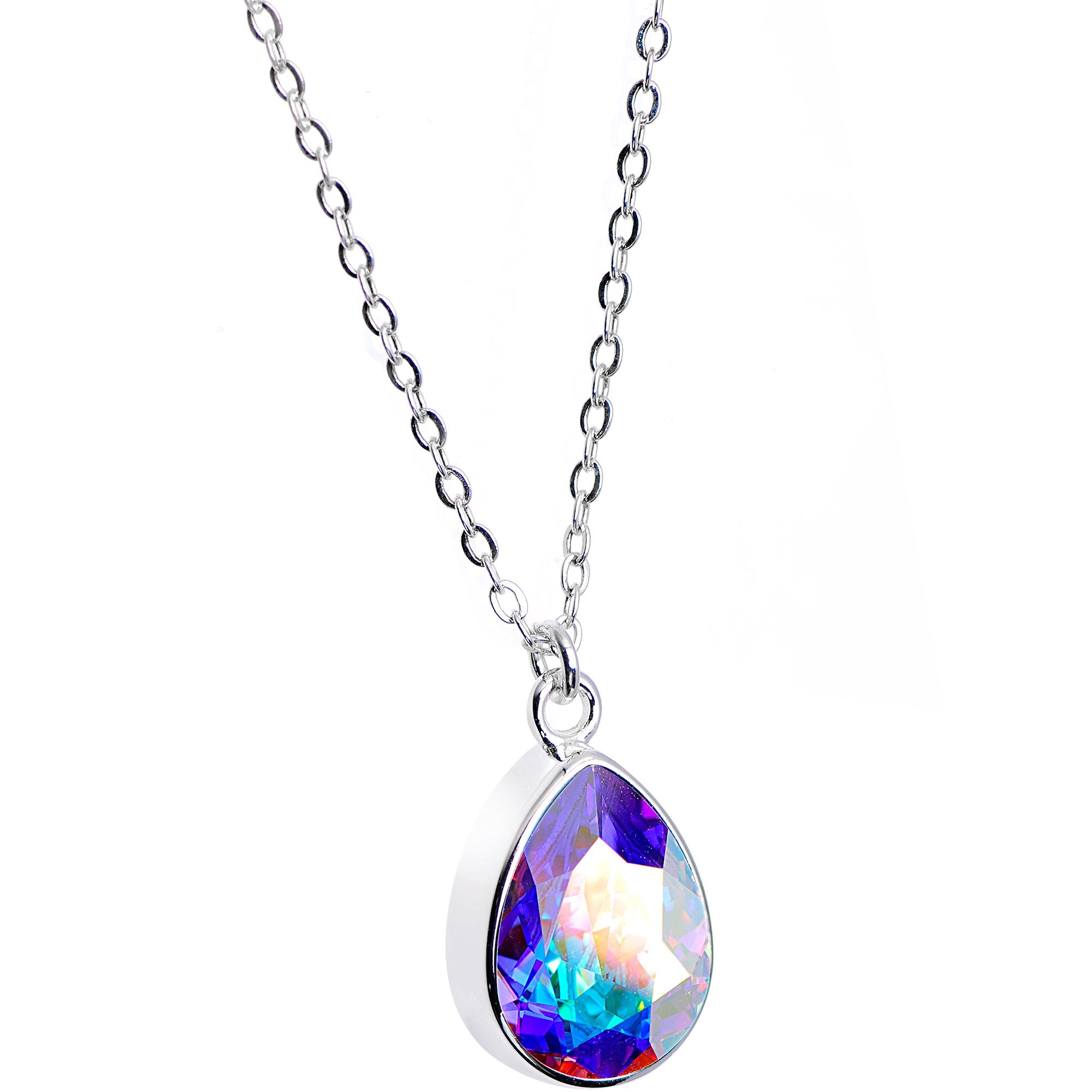 Silver Plated Purple Raindrop Necklace Created with Crystals