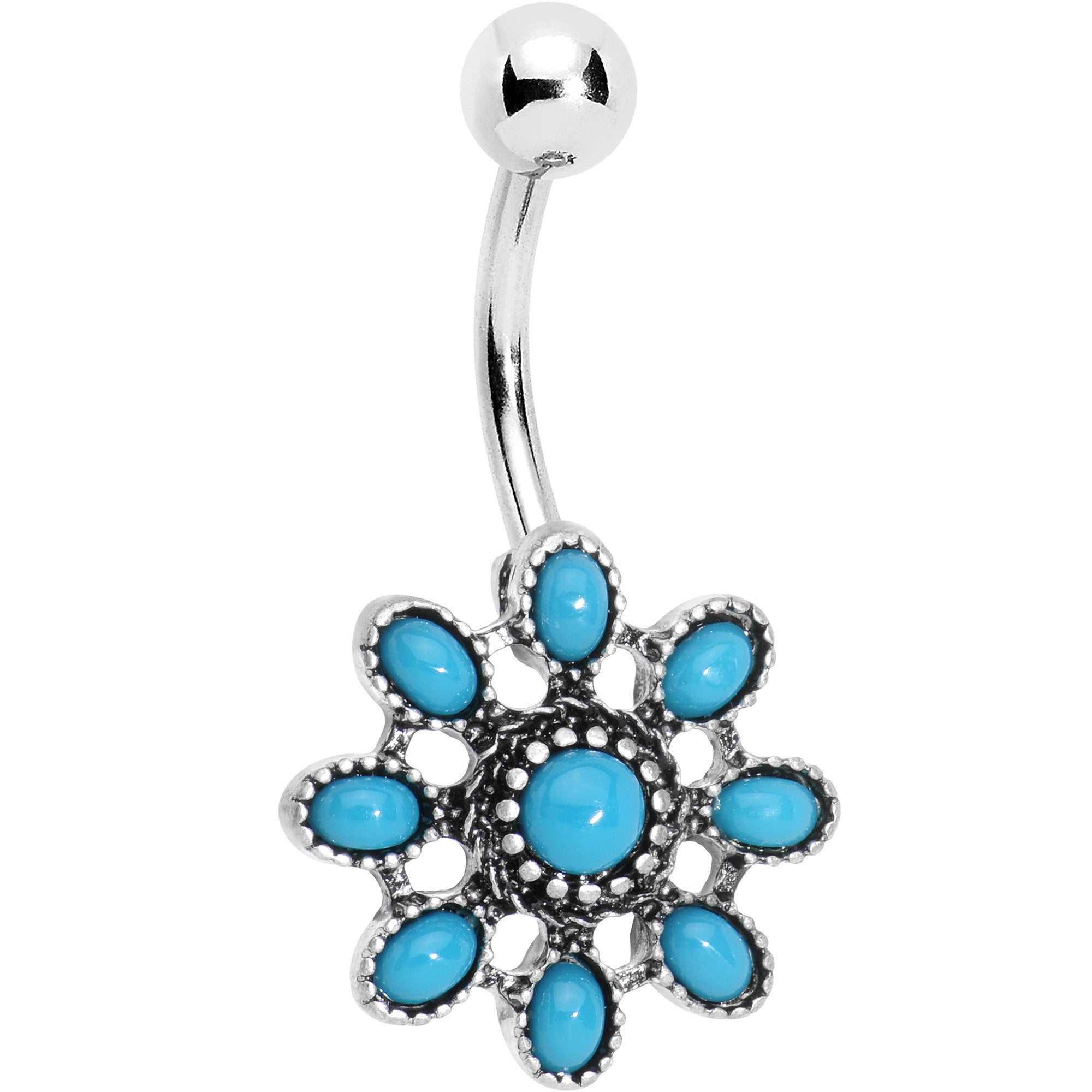 Faux Turquoise Southwestern Daybreak Blossom Flower Belly Ring