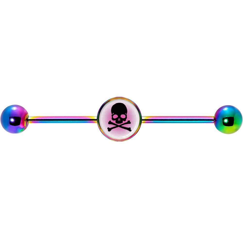 14 Gauge Pink Rainbow Skull Rainbow Industrial Barbell 37mm