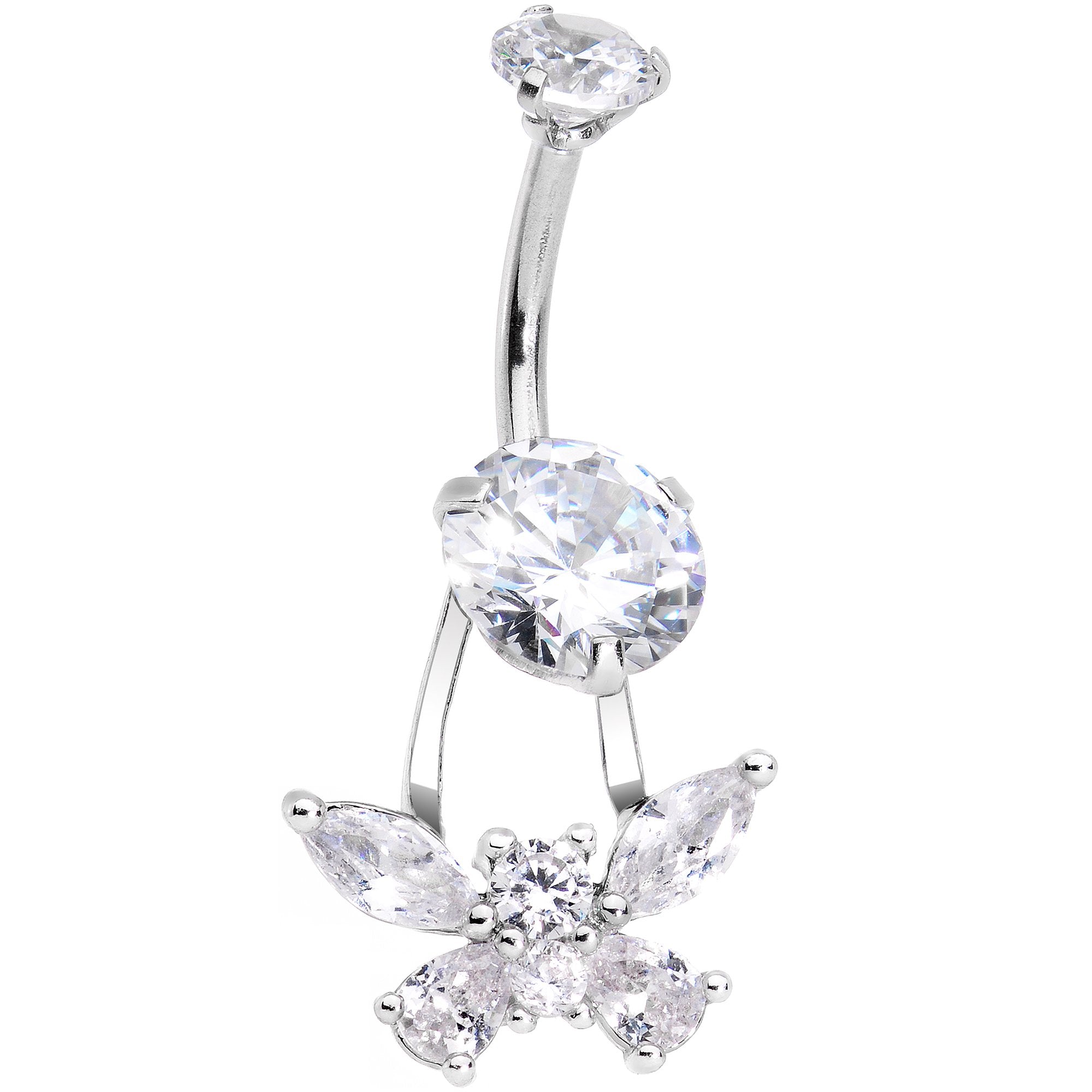 Clear Gem Sparkle Butterfly Dangle Belly Ring