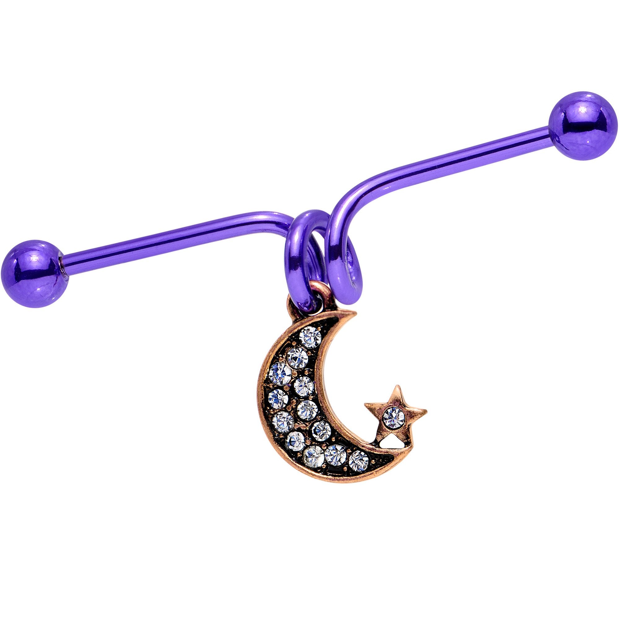 Clear Gem Purple Anodized Moon Industrial Barbell 38mm