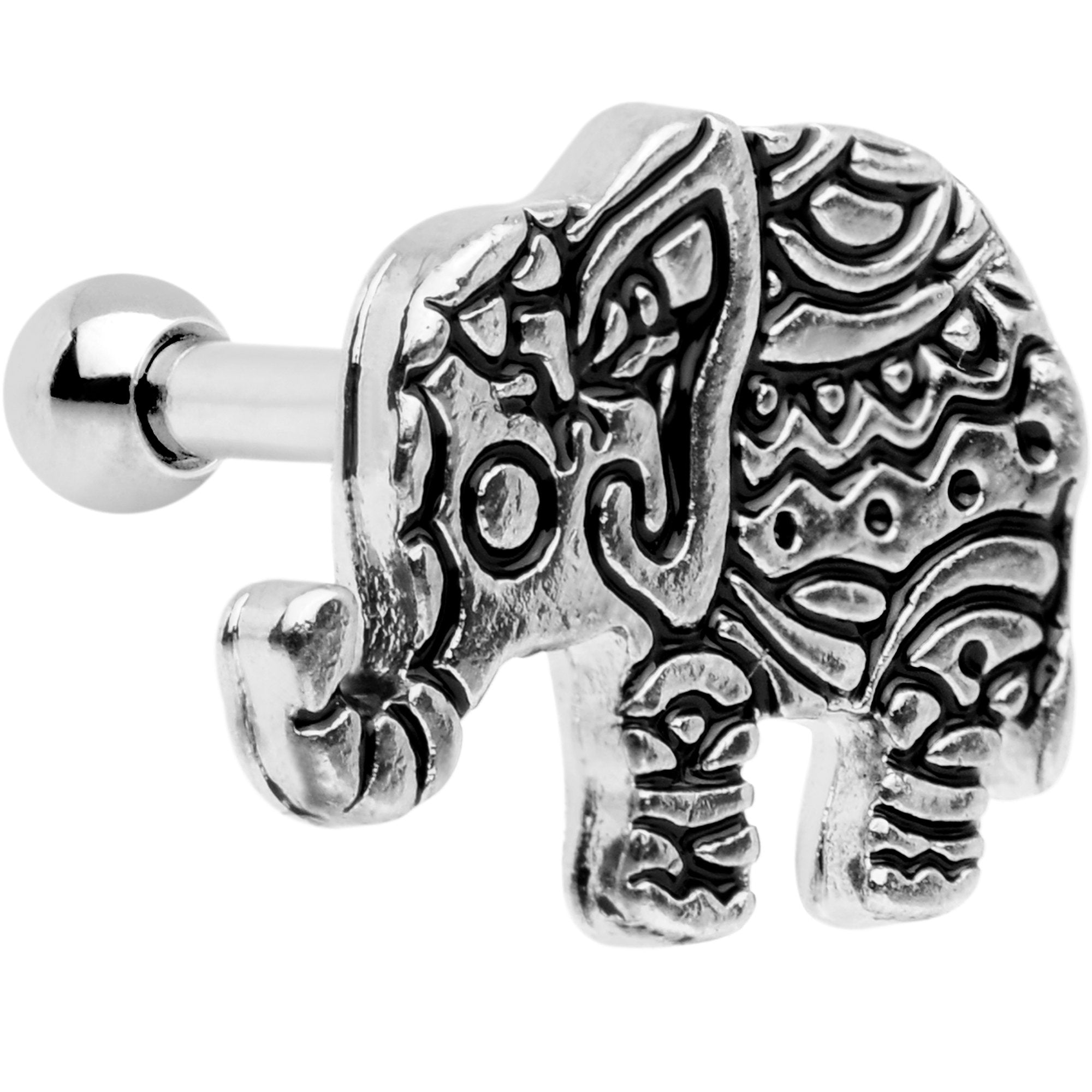 16 Gauge 1/4 Silver Tone Boho Elephant Tragus Cartilage Earring