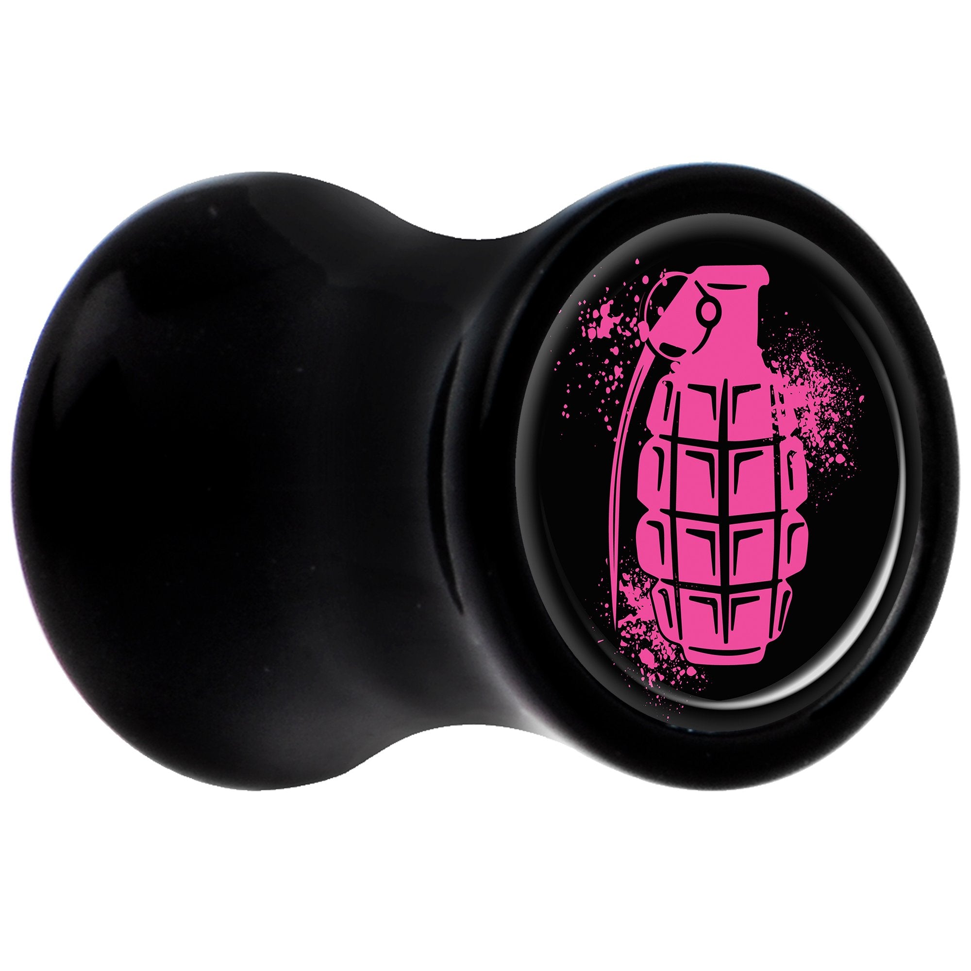 Black Acrylic Pink Grenade Saddle Plug Set 2 Gauge