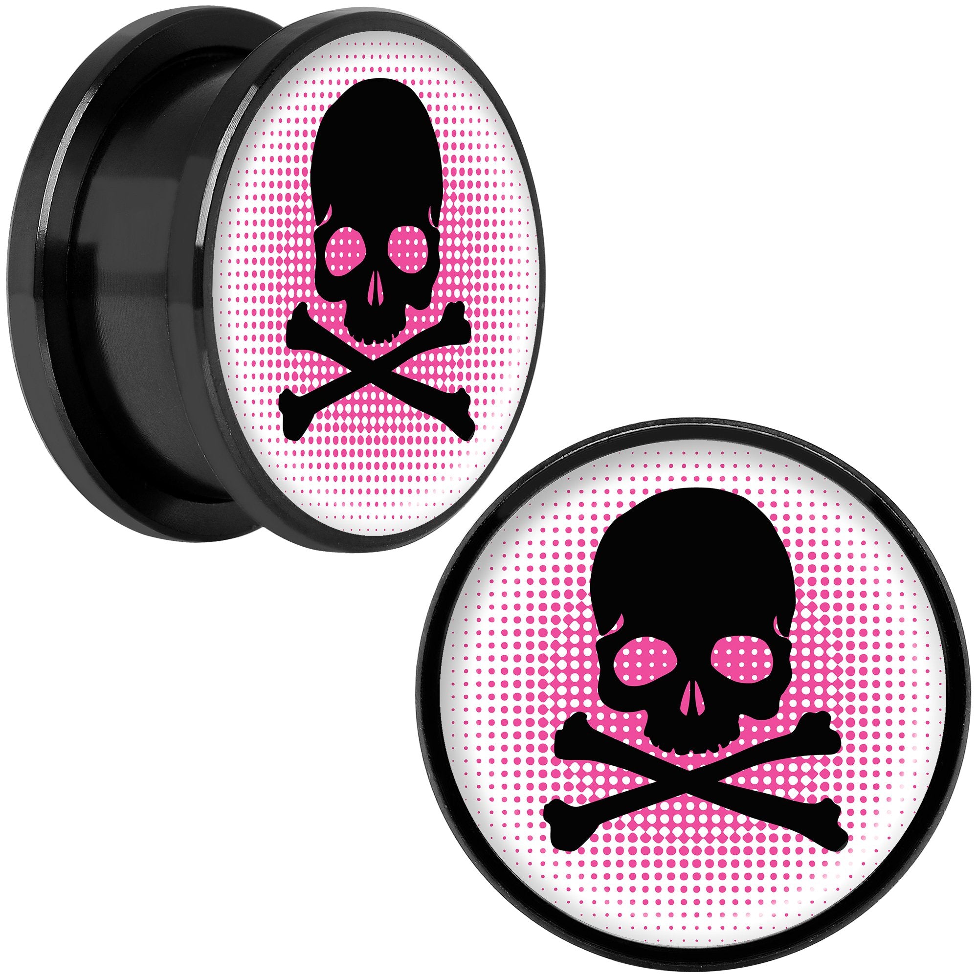 Pink Black Skull Black Anodized Screw Fit Plug Set 18mm