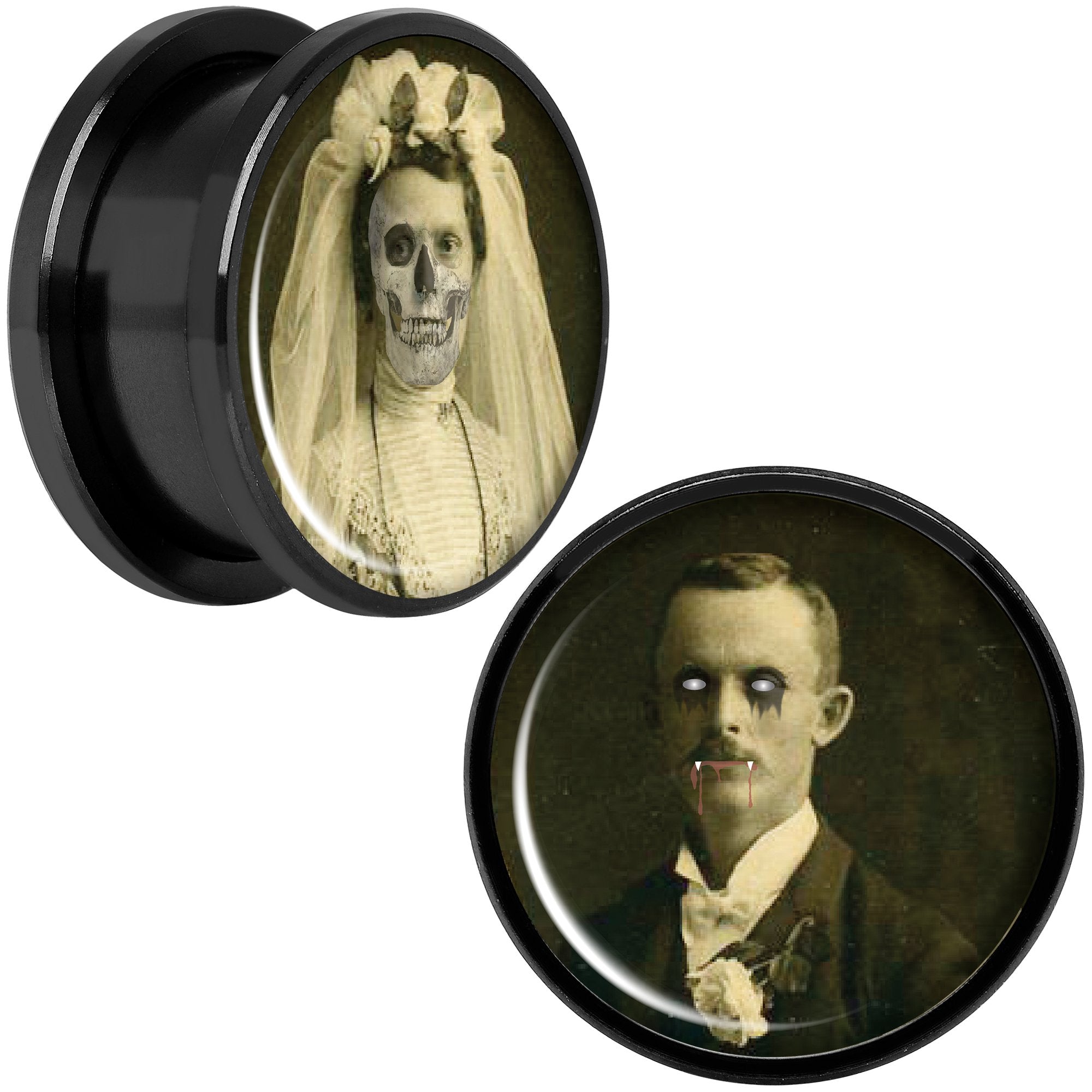 Undead Bride and Groom Halloween Black Anodized Plug Set 18mm