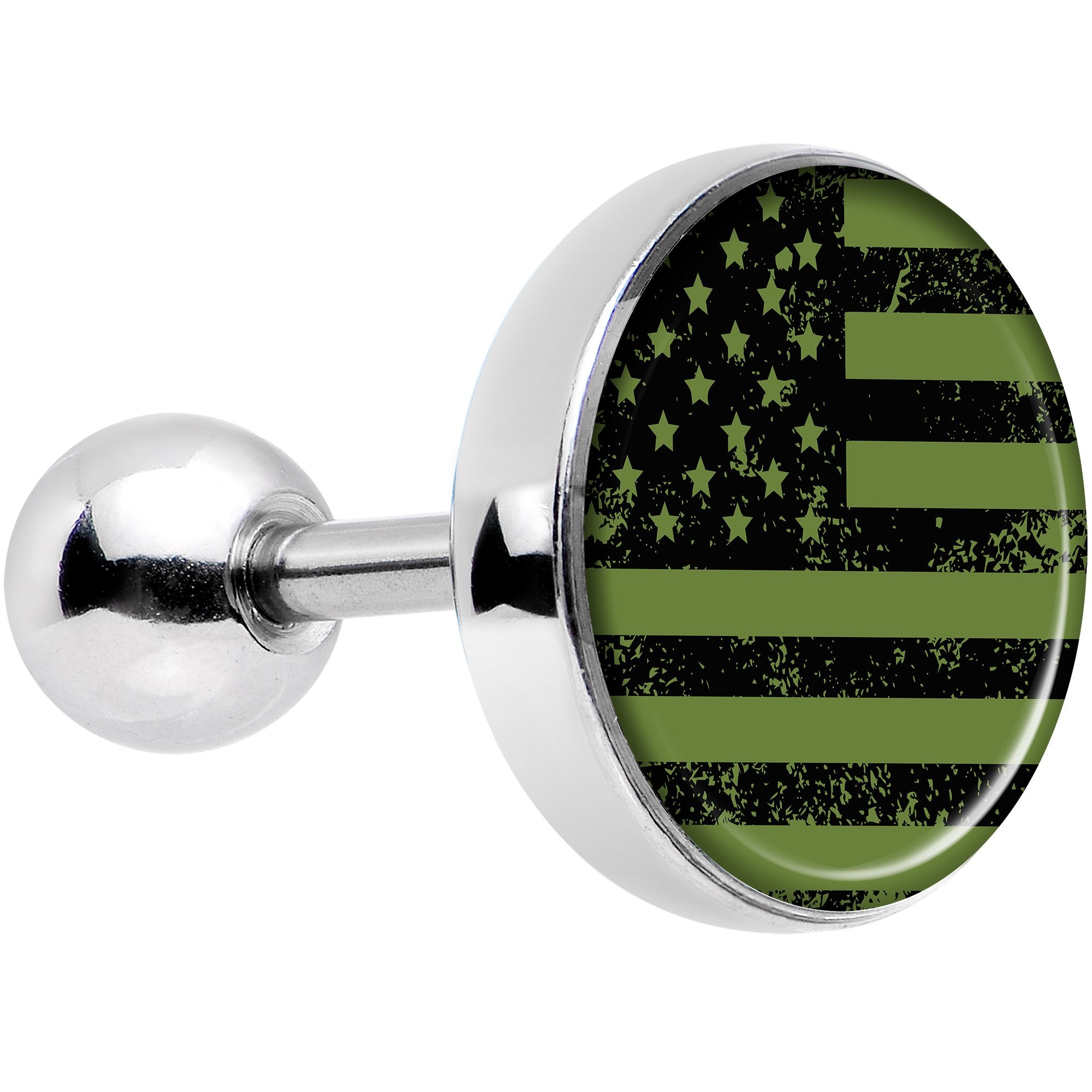 16 Gauge 1/4 Green American Flag Tragus Cartilage Earring