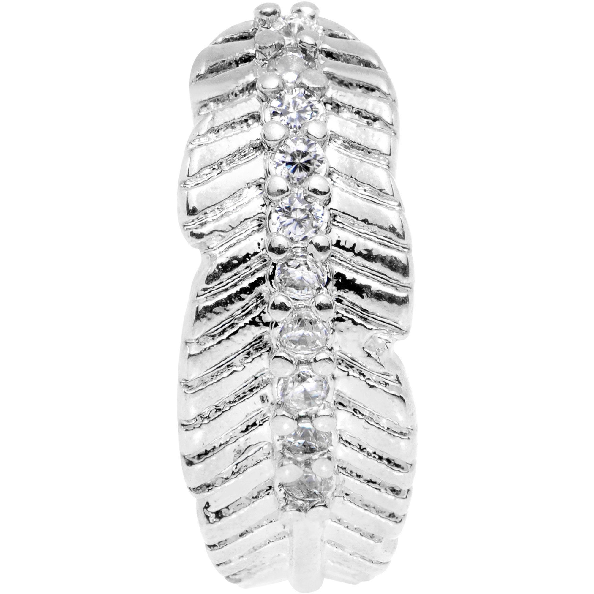 20 Gauge Clear CZ Gem Feather Seamless Circular Ring