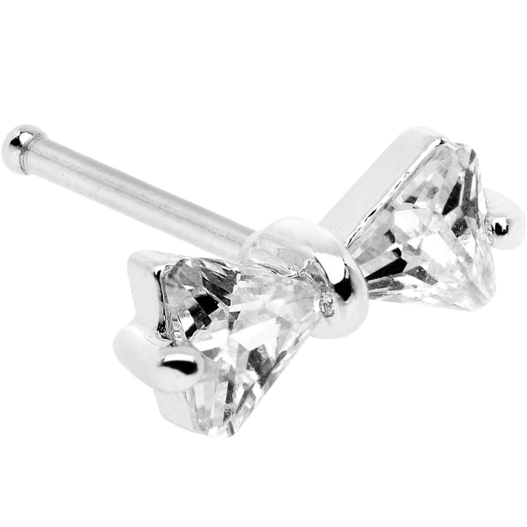 20 Gauge 1/4 Clear CZ Gem Bow Tie Formal Nose Bone