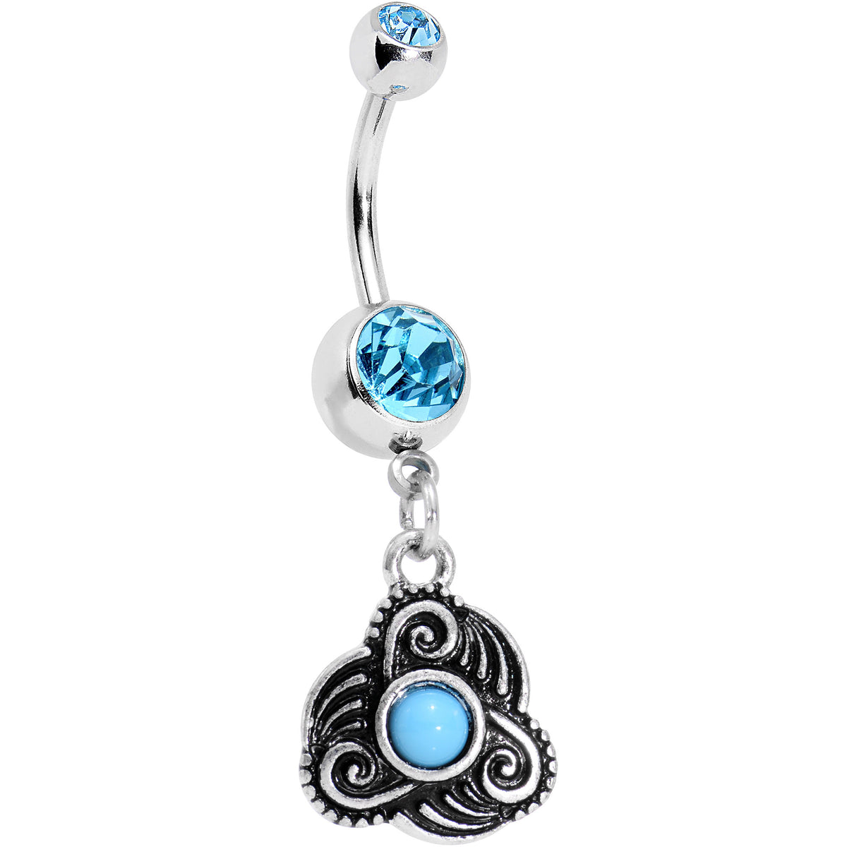 Aqua Gem Southwestern Flowering Twist Dangle Belly Ring