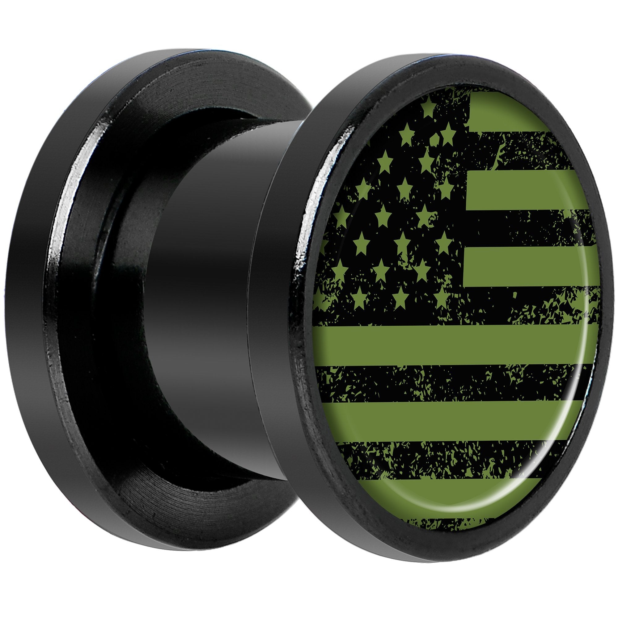 Green American Flag Black Anodized Screw Fit Plug Set  5mm to 20mm