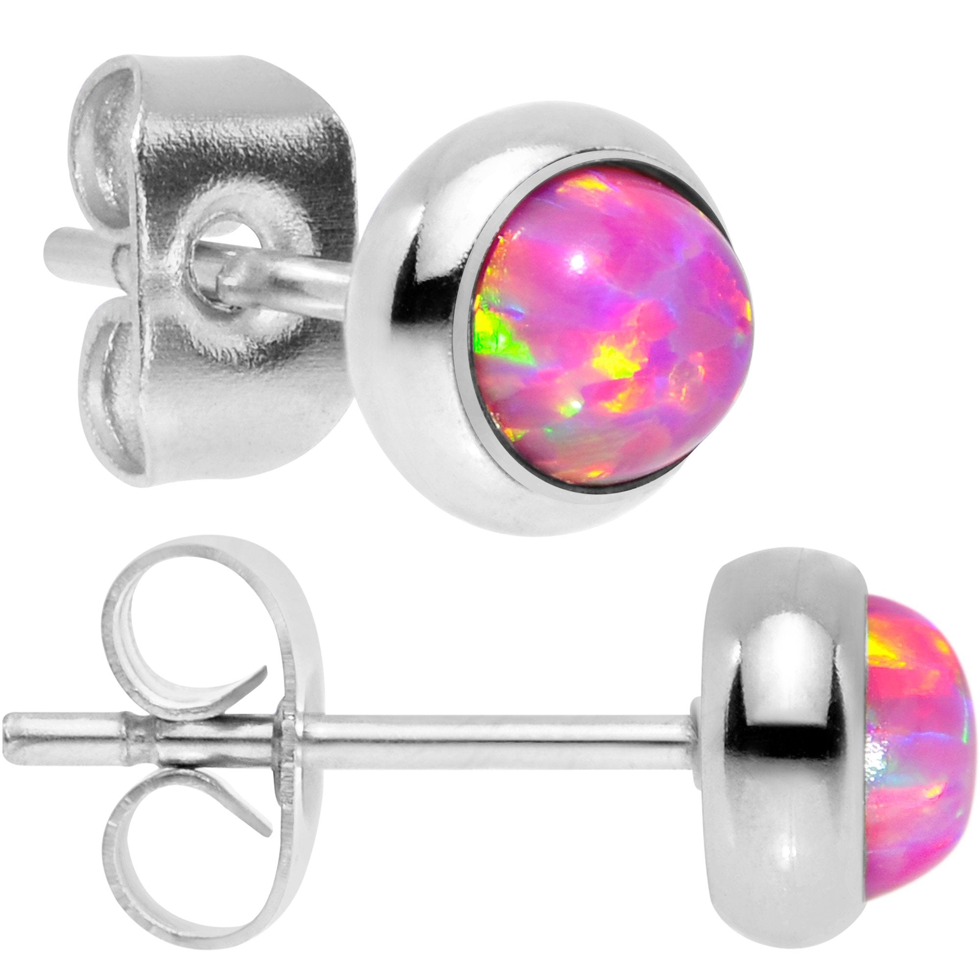 Pink Synthetic Opal 316L Surgical Steel Stud Earrings