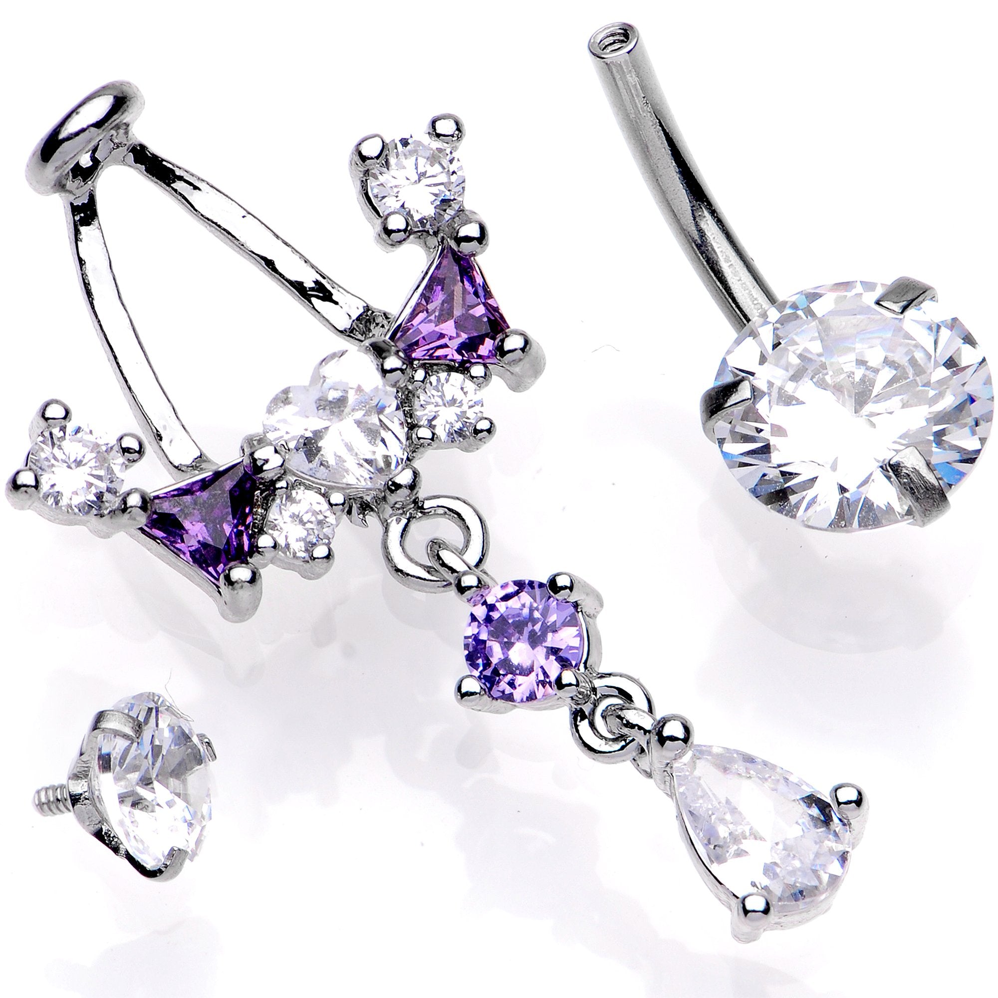 Clear Purple CZ Gem Alluring Elegance Dangle Belly Ring