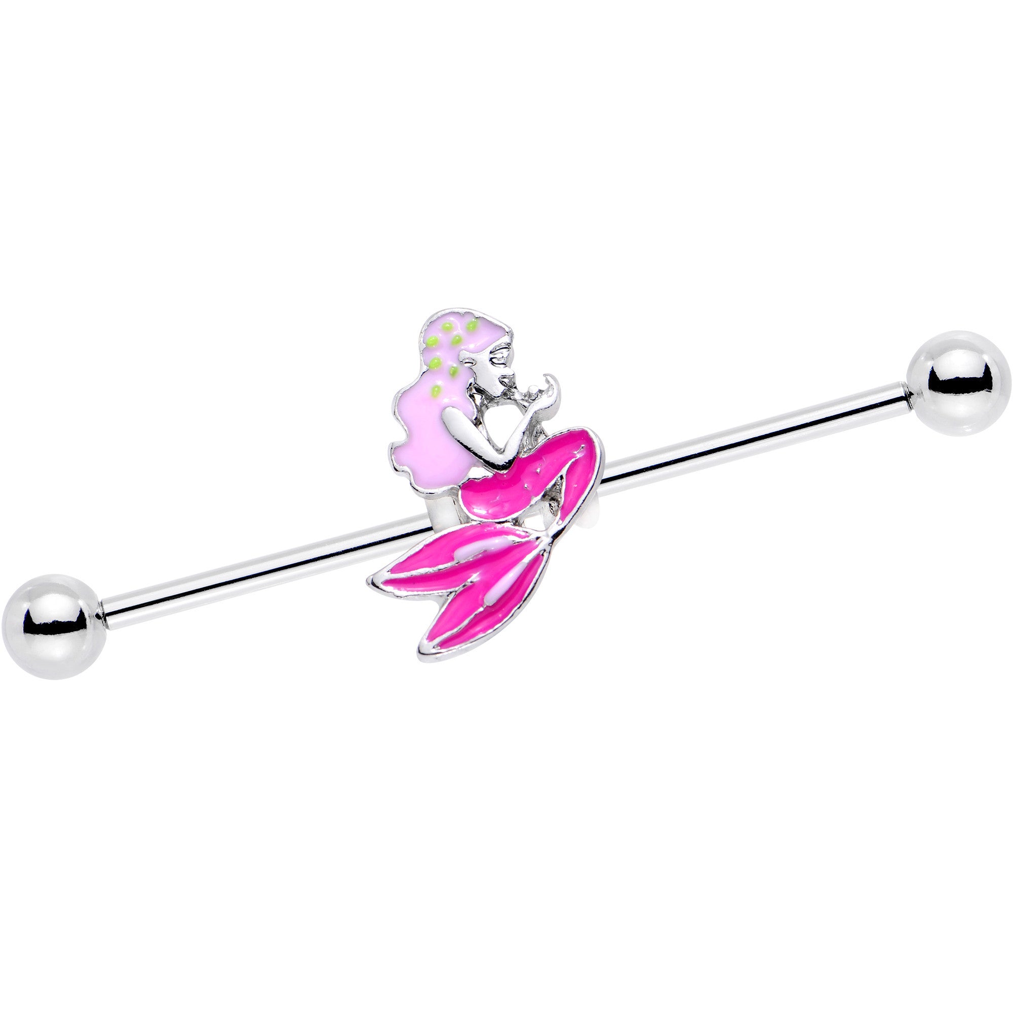 14 Gauge Steel Precious Pink Mermaid Industrial Barbell 38mm