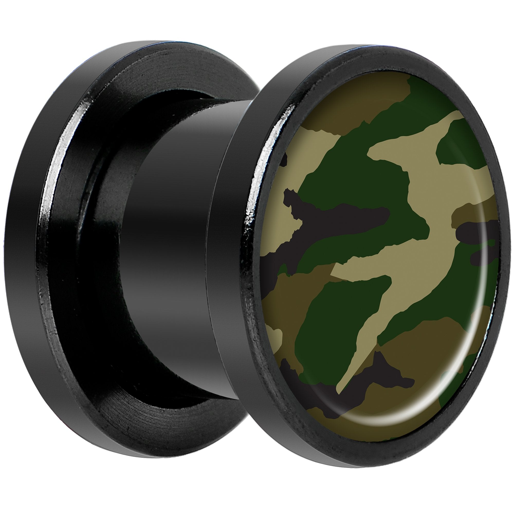 Woodland Camo Print Black Anodized Screw Fit Plug Set 00 Gauge