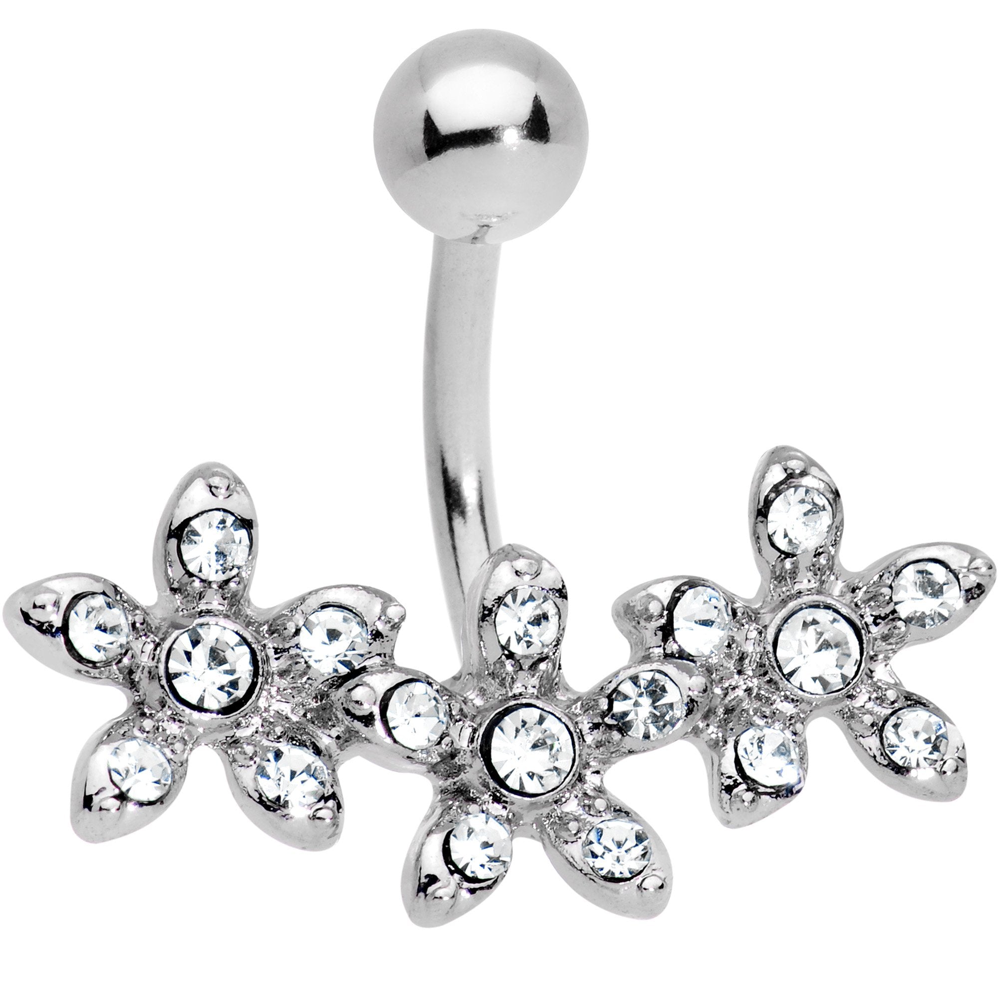 Clear Gem Triple Flower Belly Ring