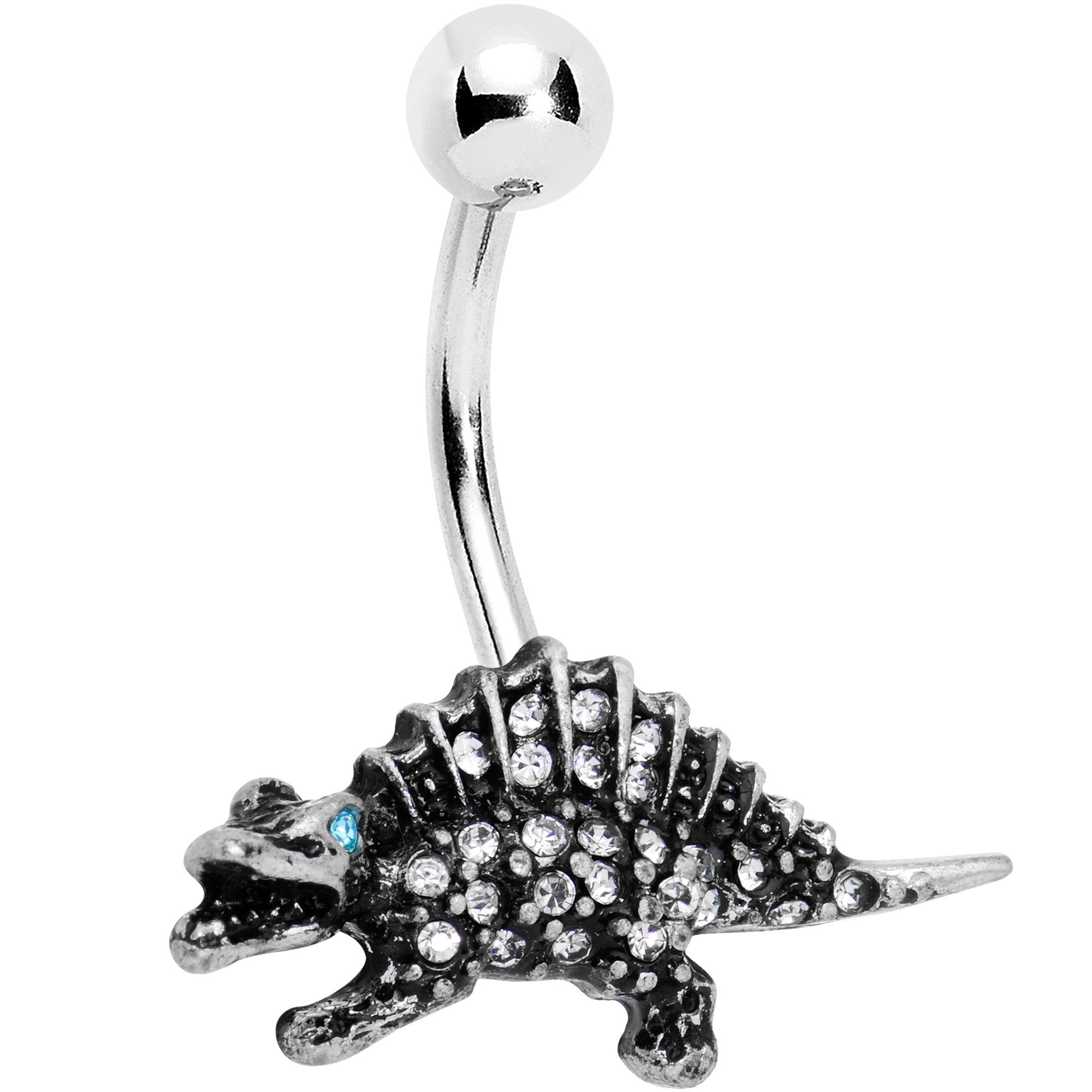 Clear Aqua Gem Stegosaurus Belly Ring