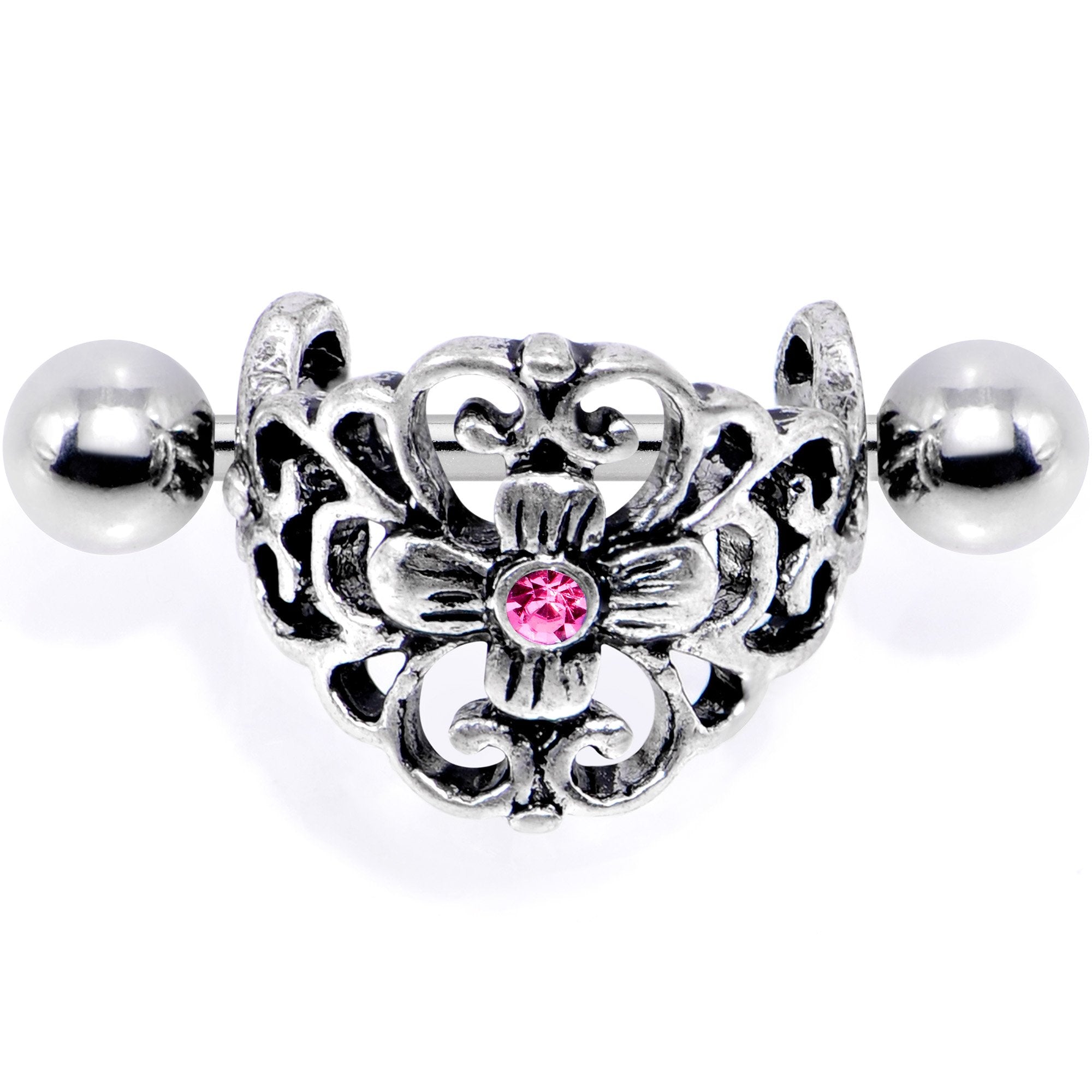 16 Gauge 1/2 Pink Gem Filigree Floral Cuff Cartilage Earring