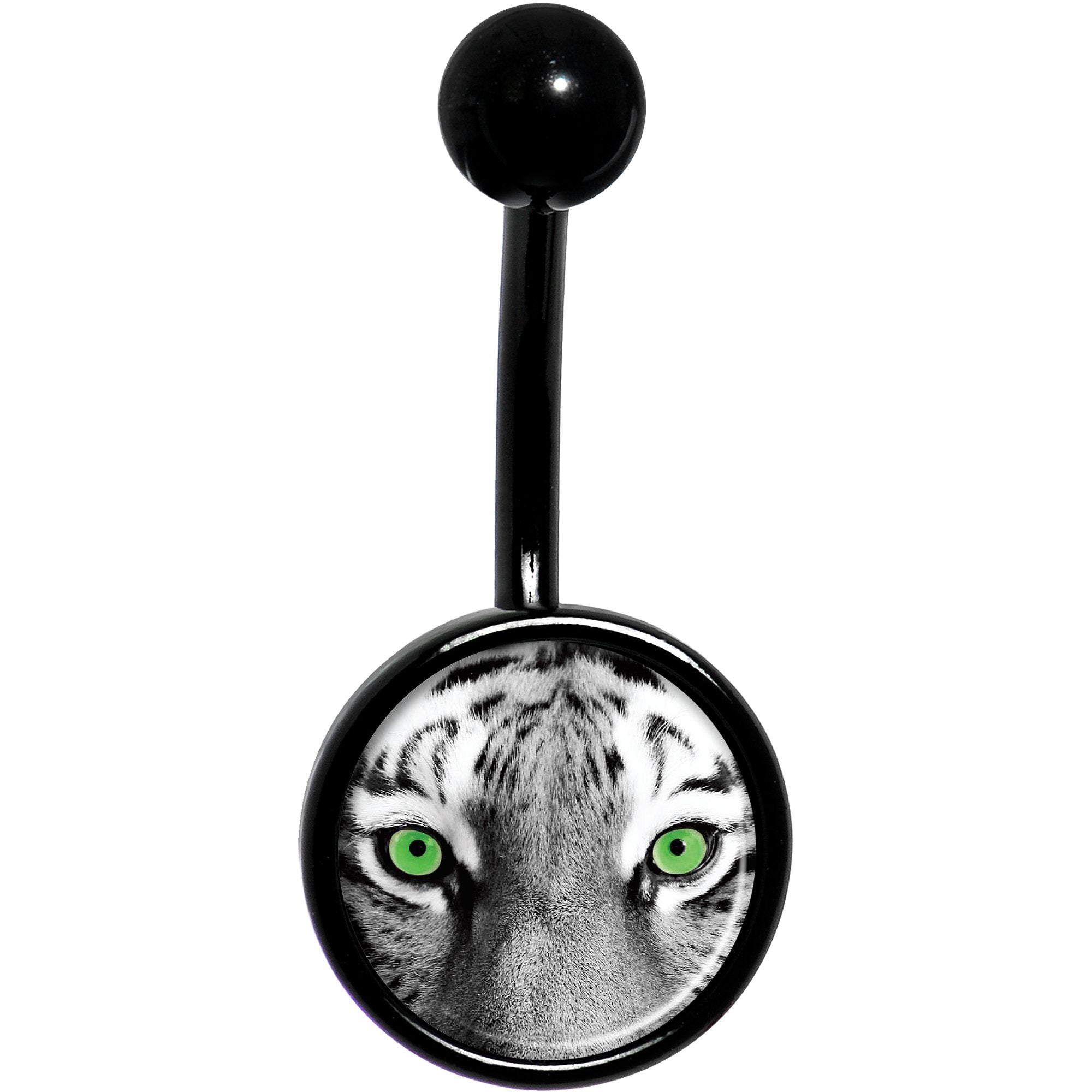 Black White Tiger Eyes Black Belly Ring