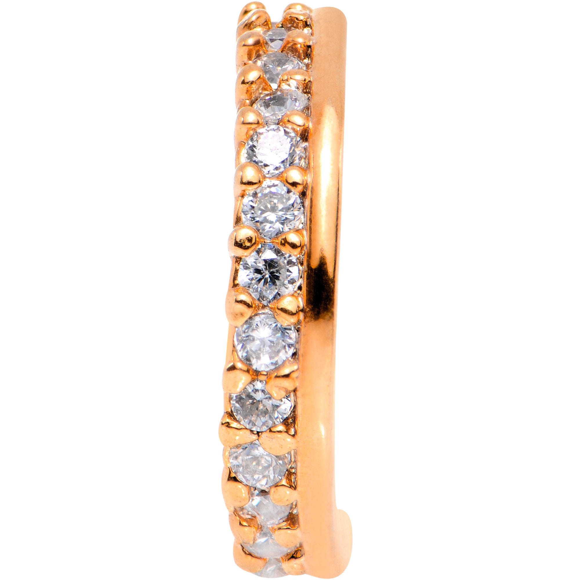 18 Gauge Clear CZ Gem Rose Gold Tone Sleek Seamless Circular Ring