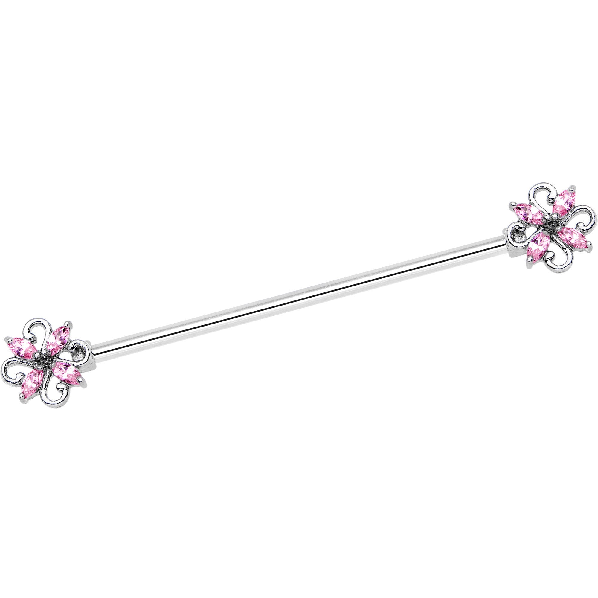 14 Gauge Pink Gem Windmill Flower Industrial Barbell 38mm