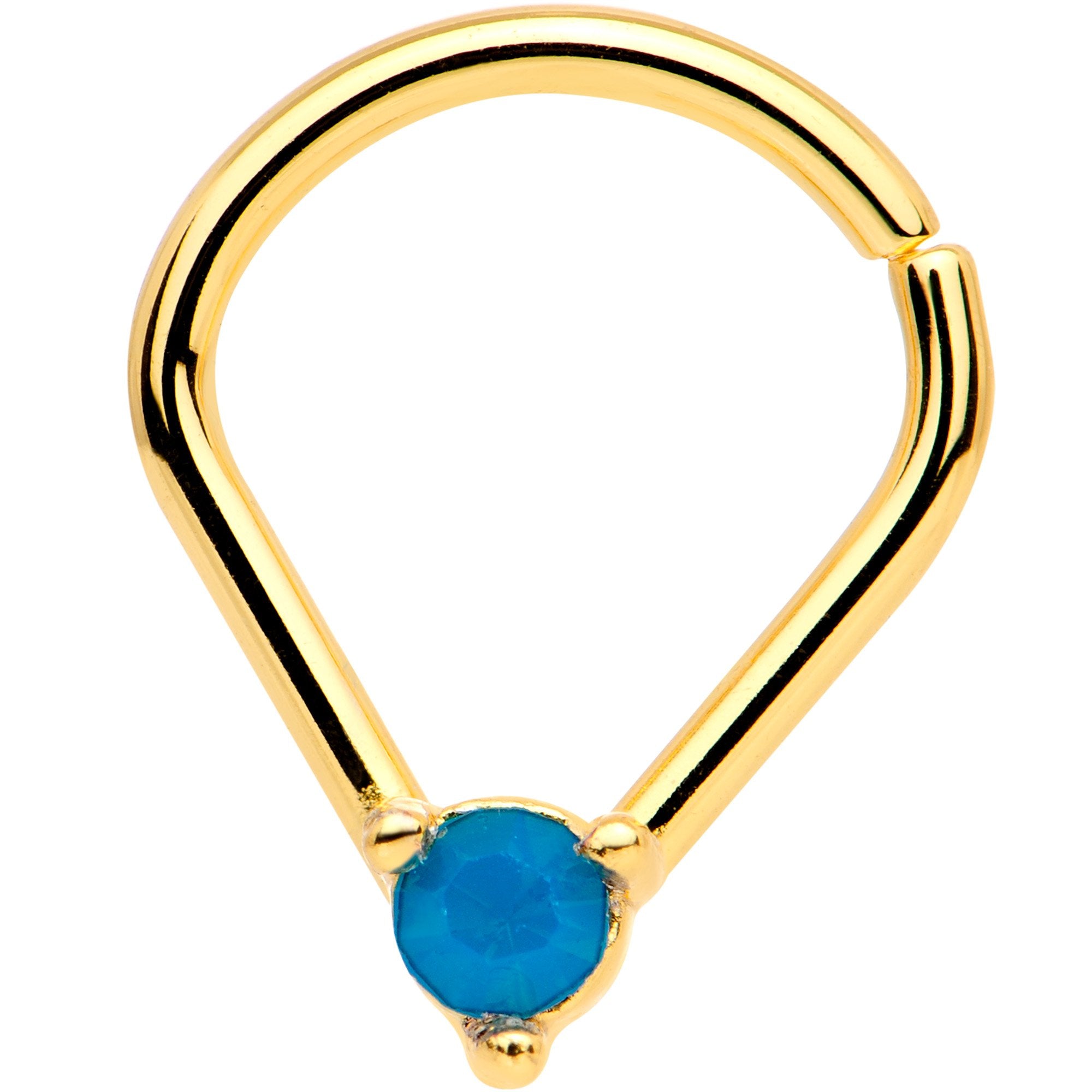 16 Gauge 5/16 Blue Gem Gold Tone Pyramidion Seamless Septum Ring