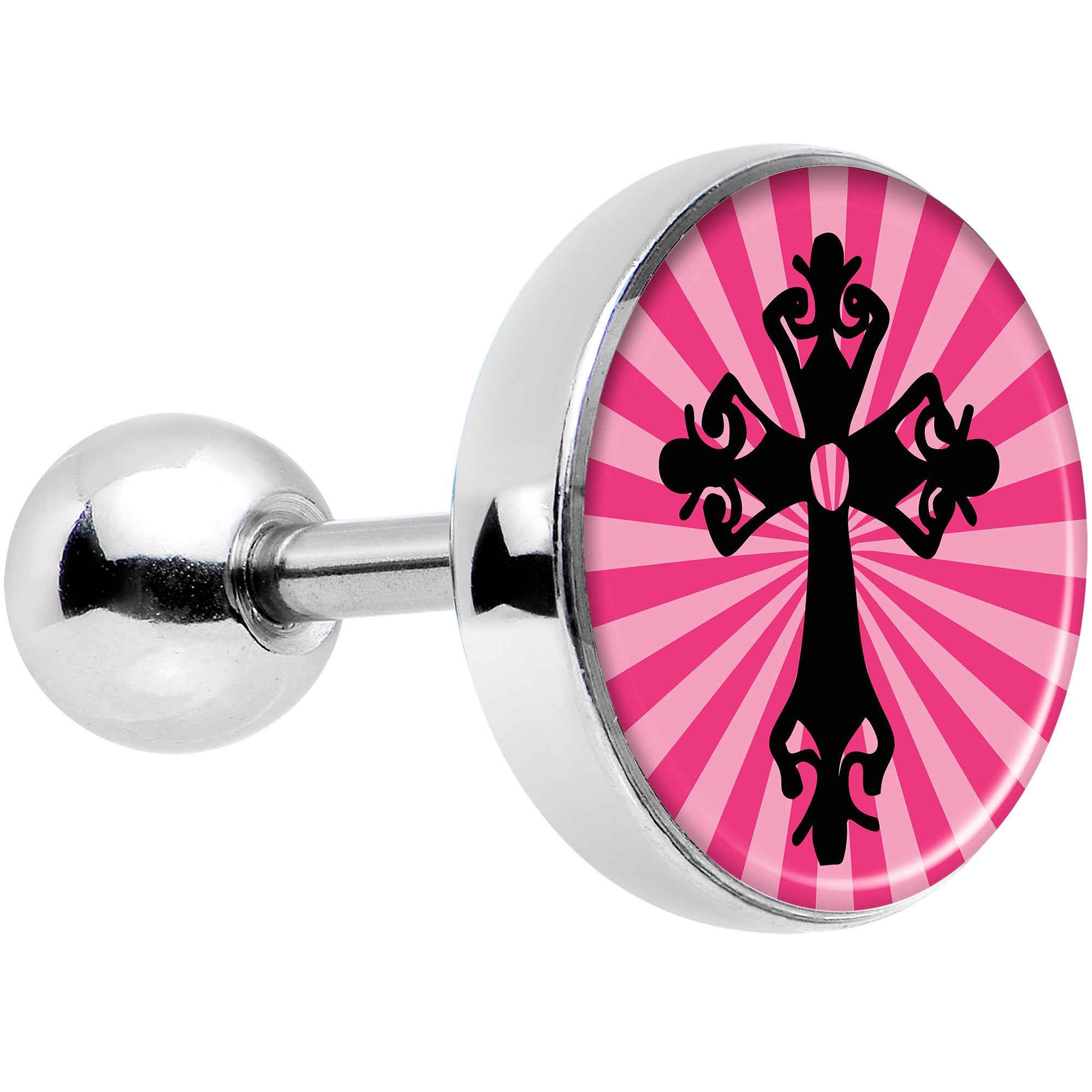 16 Gauge 1/4 Pink Black Radiant Cross Tragus Cartilage Earring