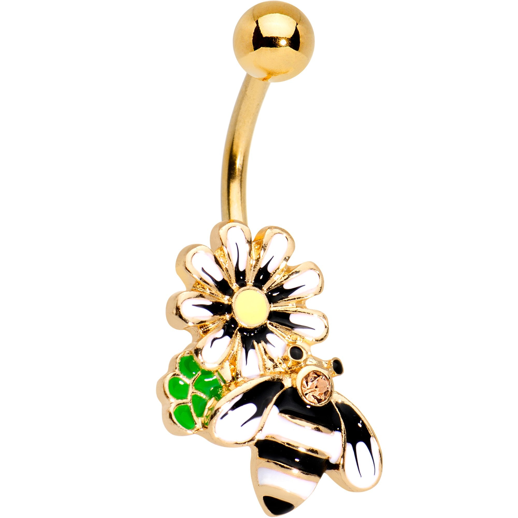 Pink Gem Gold Tone Anodized Bumble Bee Belly Ring