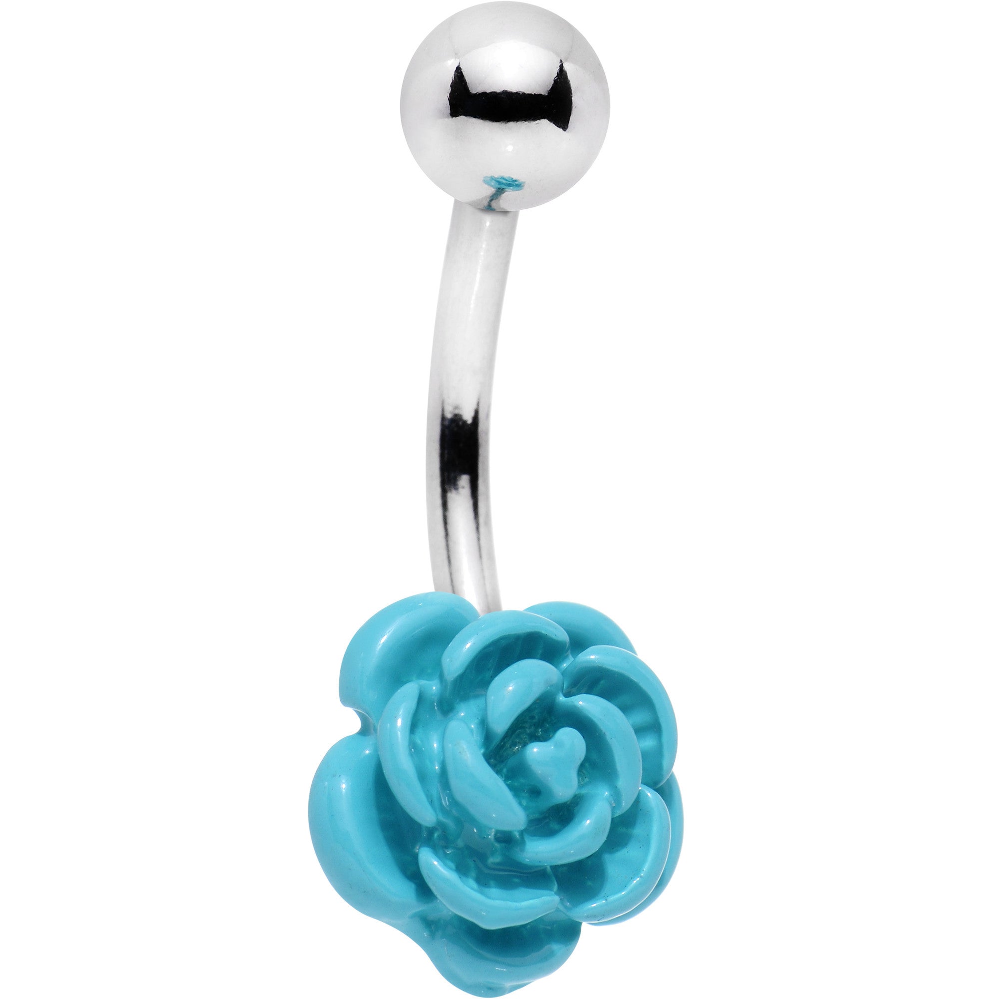 Baby Blue Solitary Blooming Rose Flower Belly Ring