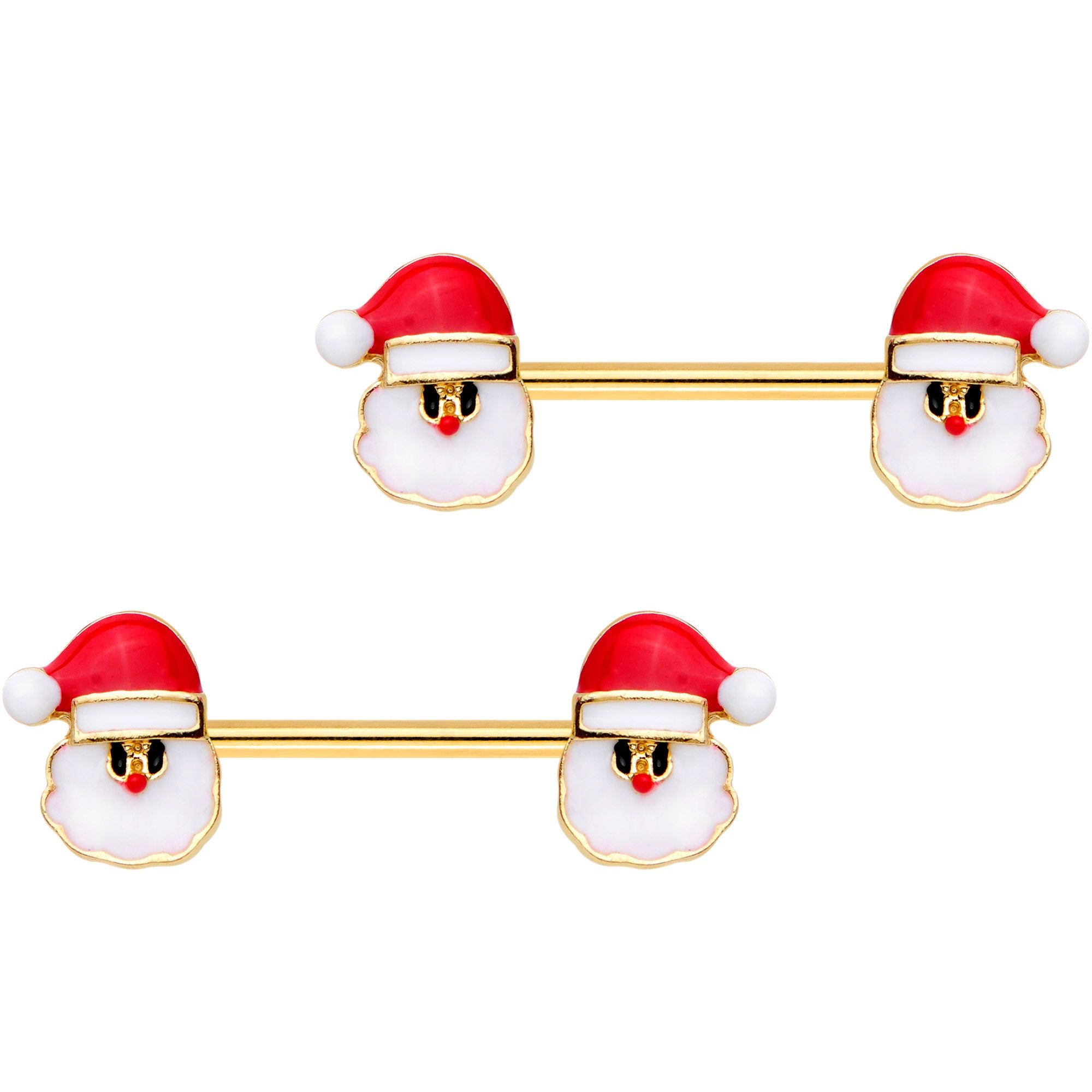 9/16 Gold PVD Santa Claus is Here Christmas Barbell Nipple Ring Set