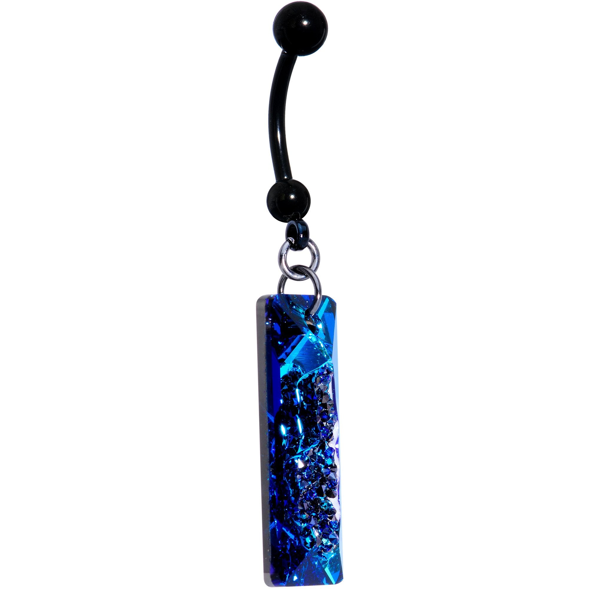 Druzy Bermuda Blue Belly Ring Created with Crystals