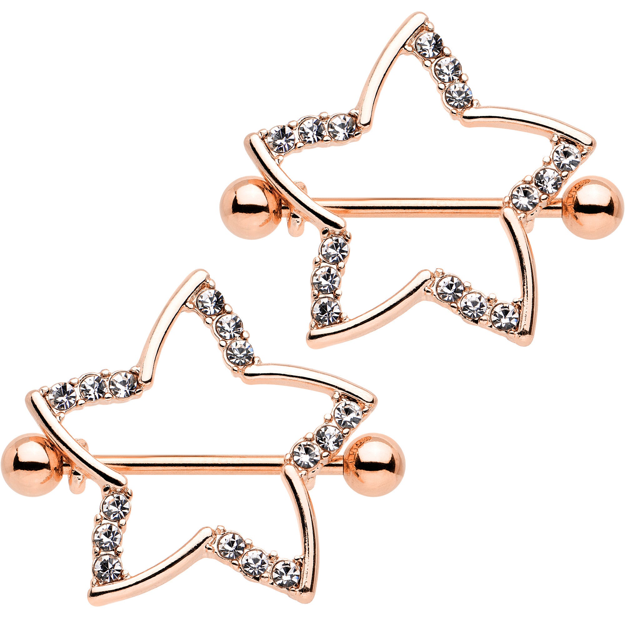 21mm Clear Gem Rose Gold Anodized Hollow Star Nipple Shield Set