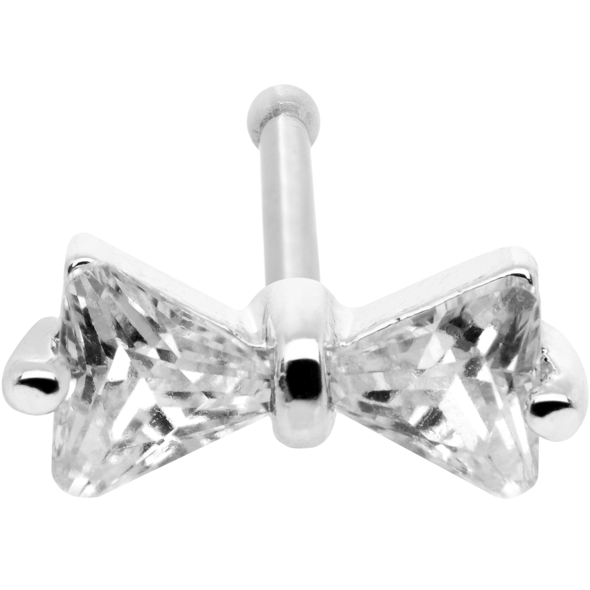 20 Gauge 1/4 Clear CZ Gem Bow Tie Formal Nose Bone