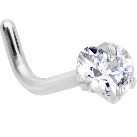 18 Gauge 1/4 Clear Heart 3mm CZ Gem Steel L-Shape Nose Ring – BodyCandy