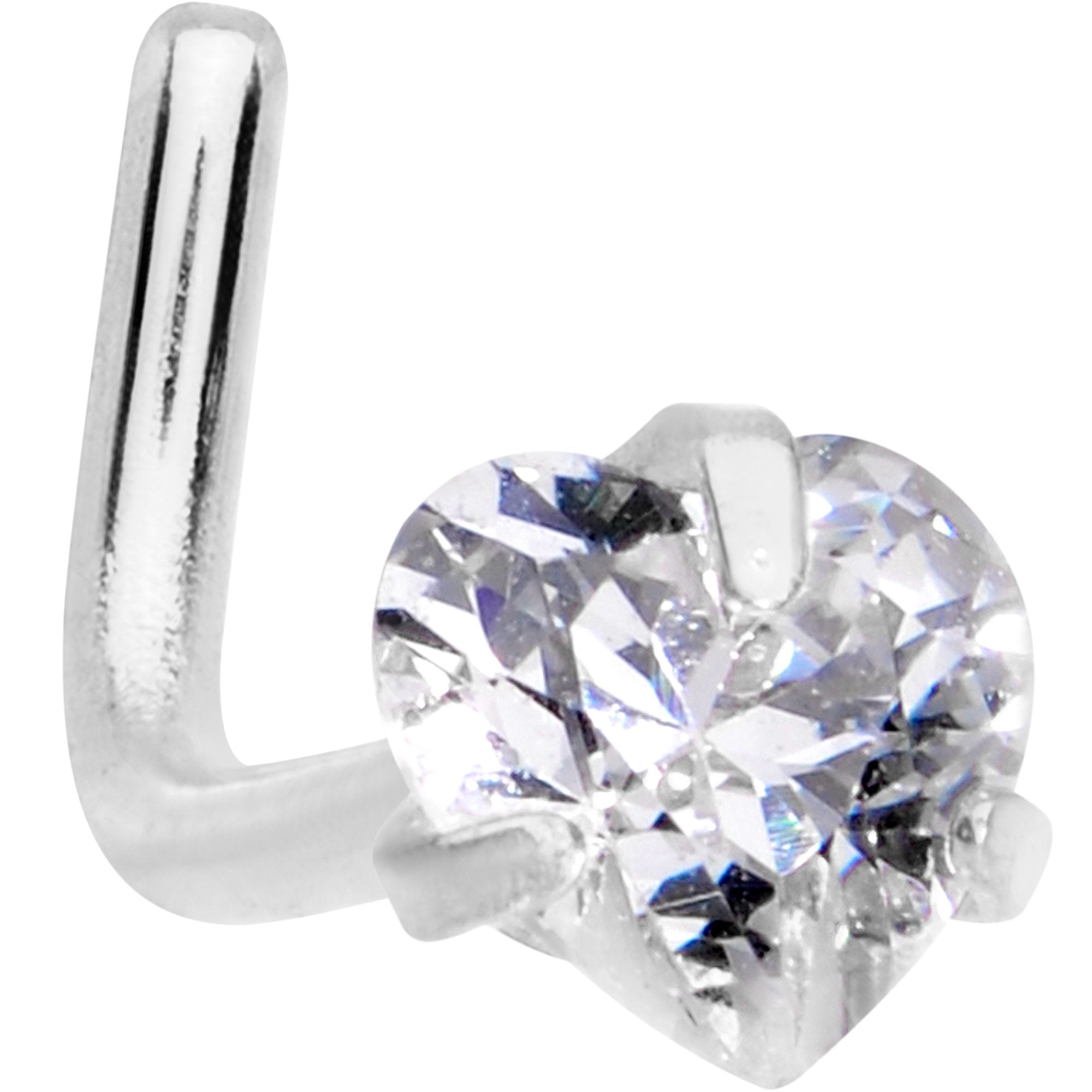 20 Gauge 1/4 Clear Heart 3mm CZ Gem Steel L-Shape Nose Ring