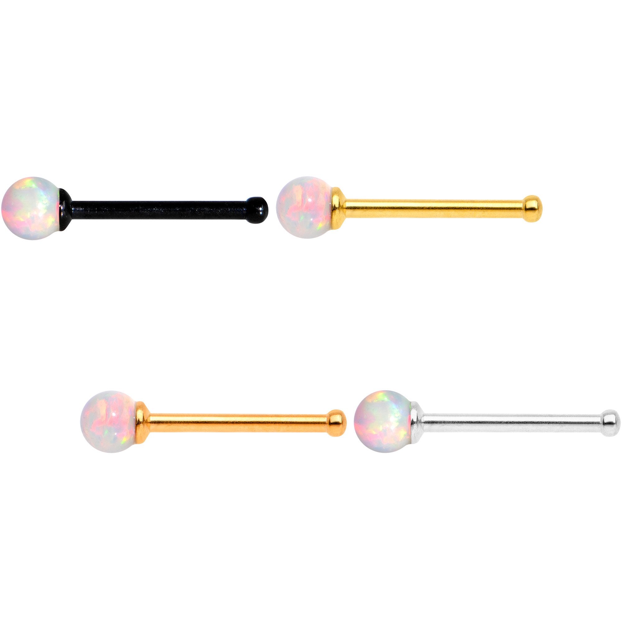 White 2.5mm Synthetic Opal Ball Anodized Nose Screw 4 Pack Set