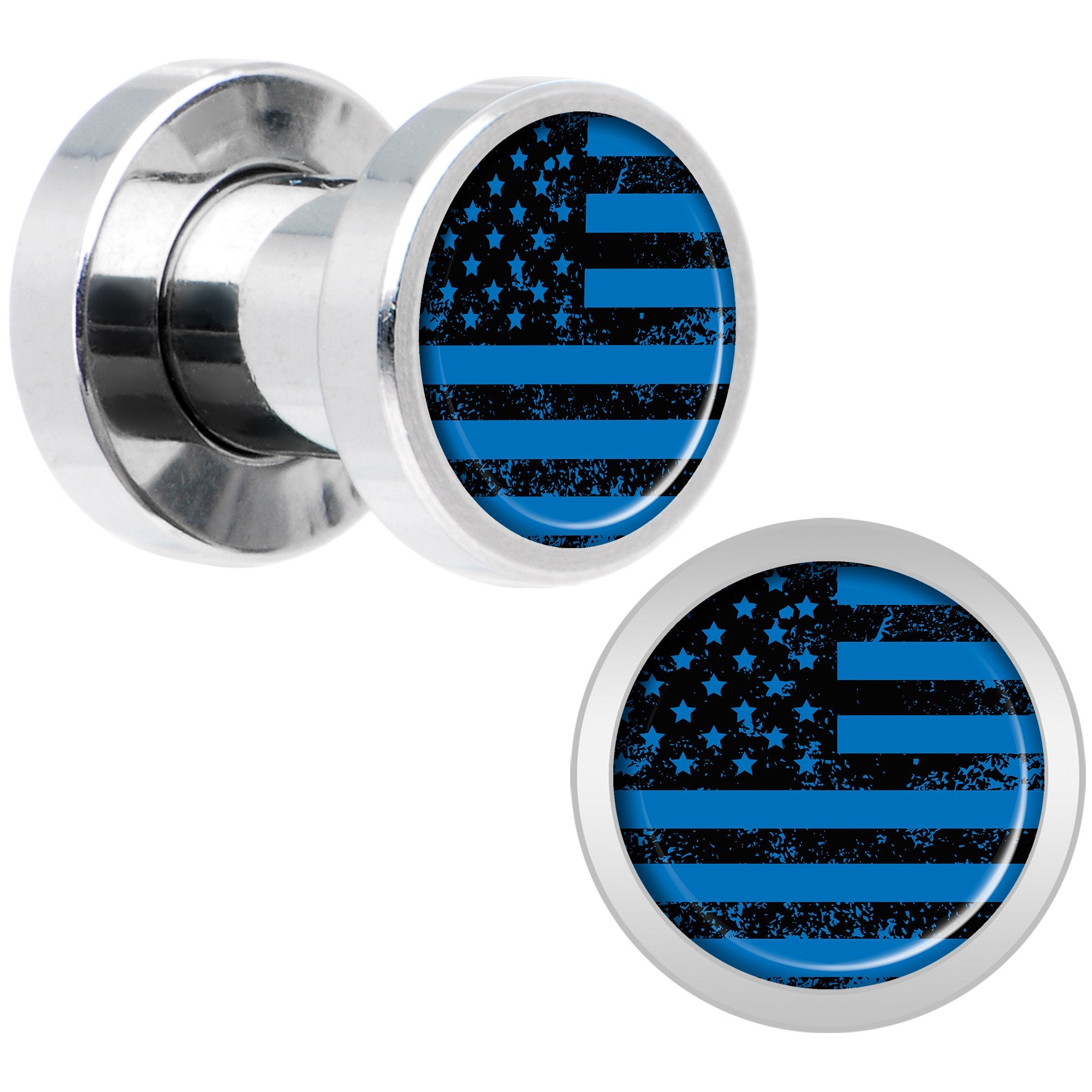 Blue American Flag Steel Screw Fit Plug Set 4 Gauge