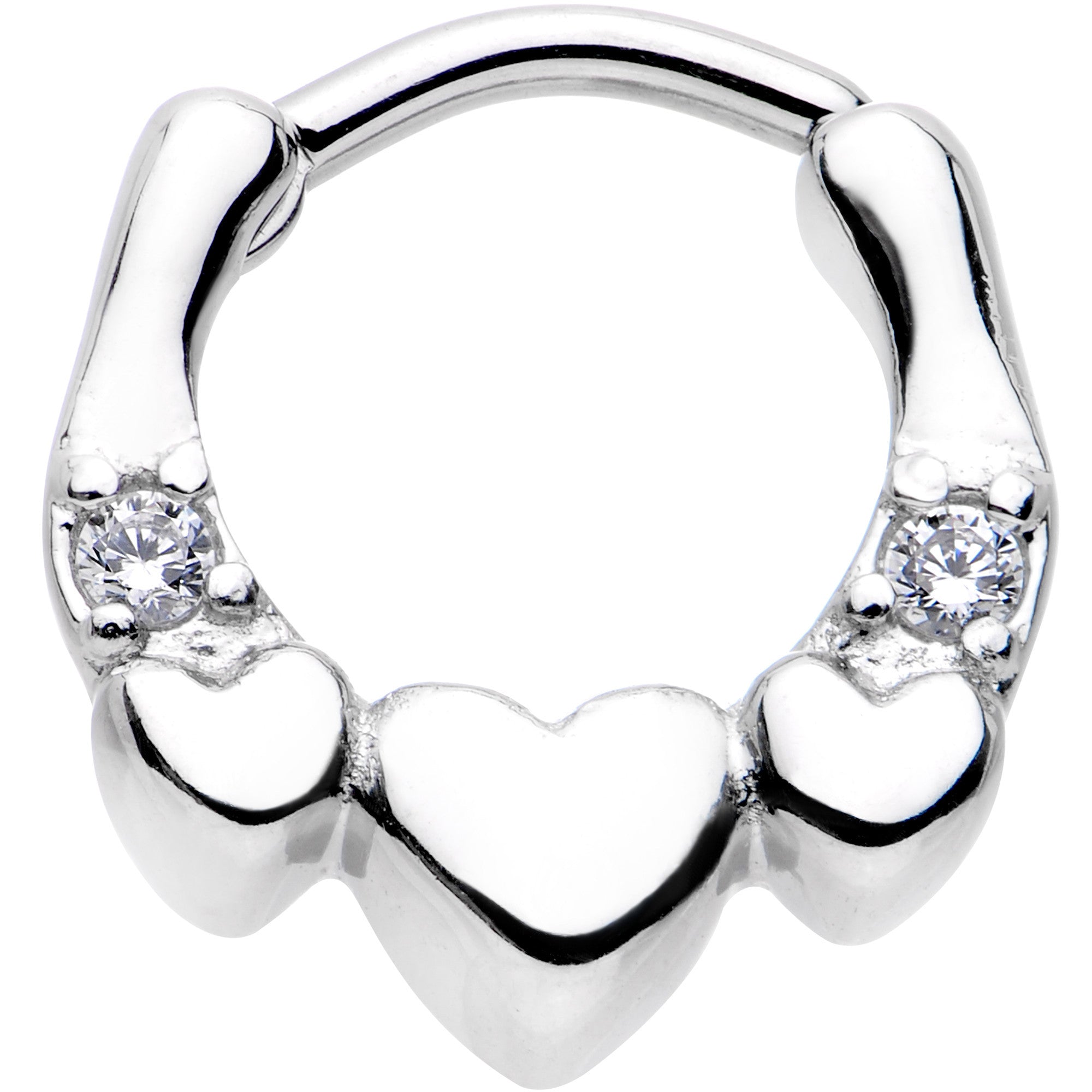 16 Gauge 1/4 Clear Gem Hearty Hug Hearts Septum Clicker