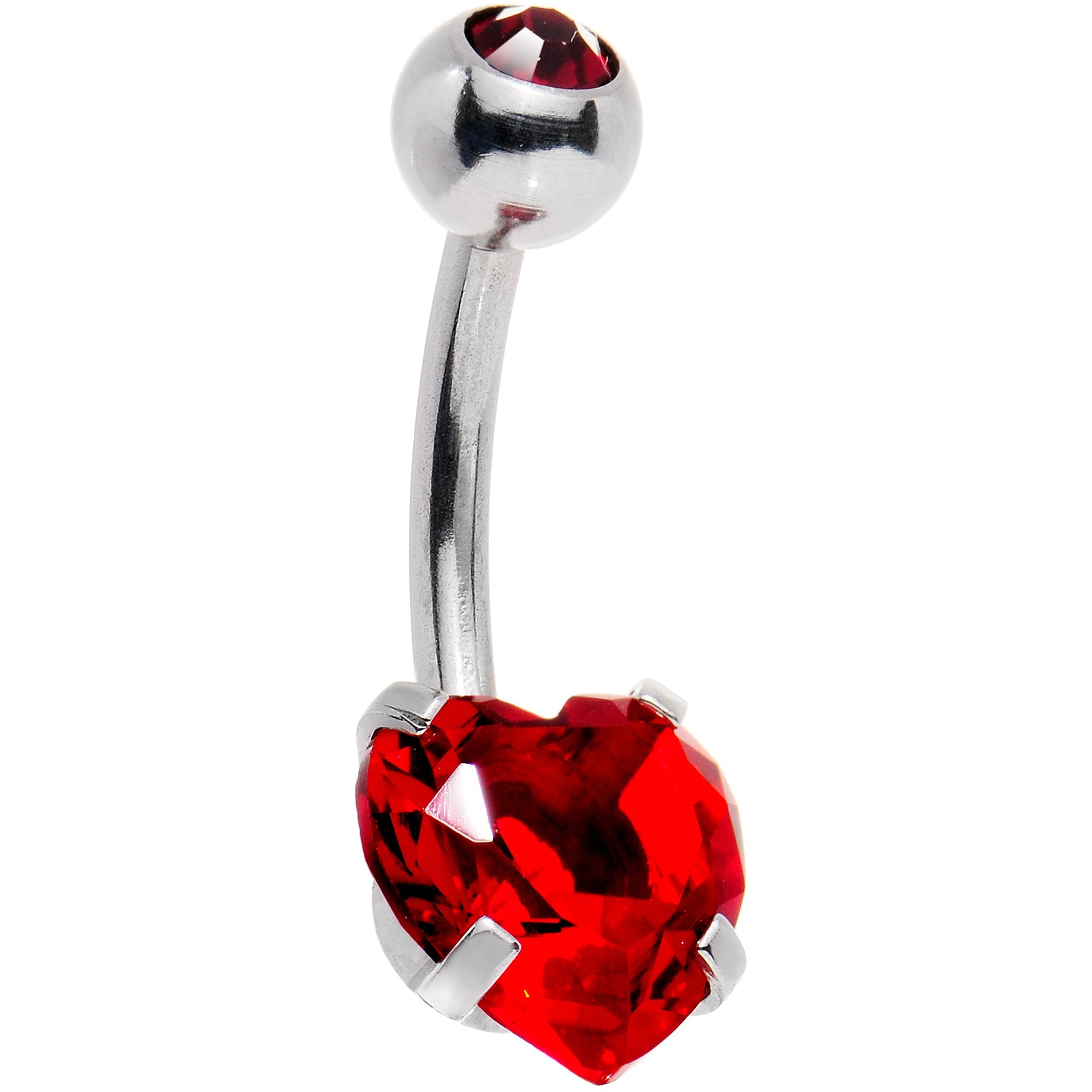 Clear Red CZ Gem Sweet Heart Sweep Dangle Belly Ring